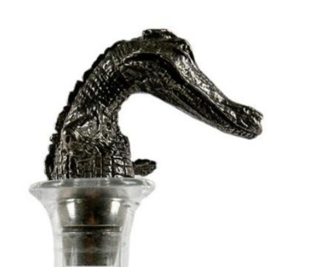 Frankli Wild Pewter & Crystal Alligator Form Decanter In Good Condition For Sale In Chicago, IL