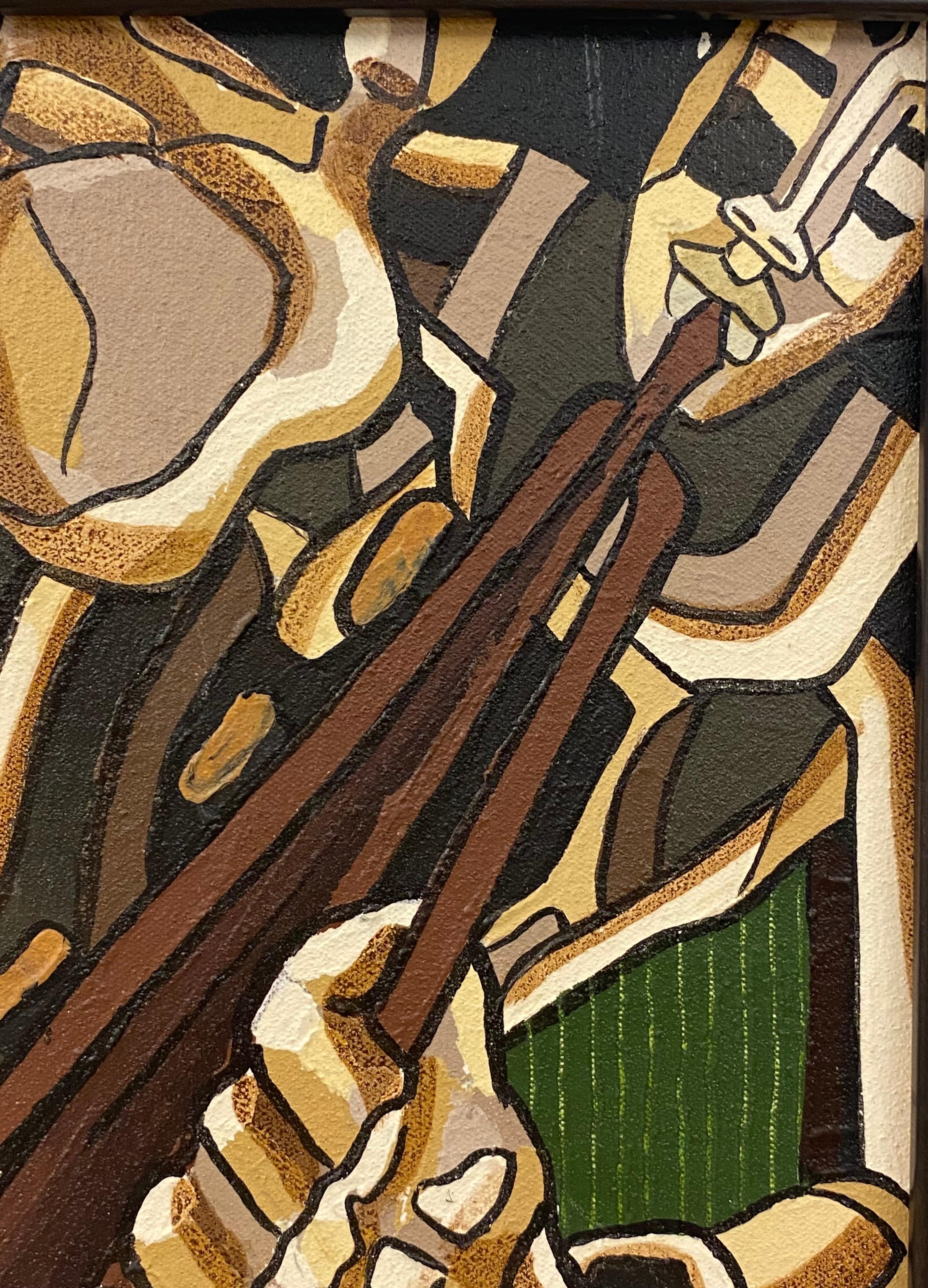 20ième siècle Peinture à l'huile sur toile de Franklin Cassierra, musicien de jazz en vente