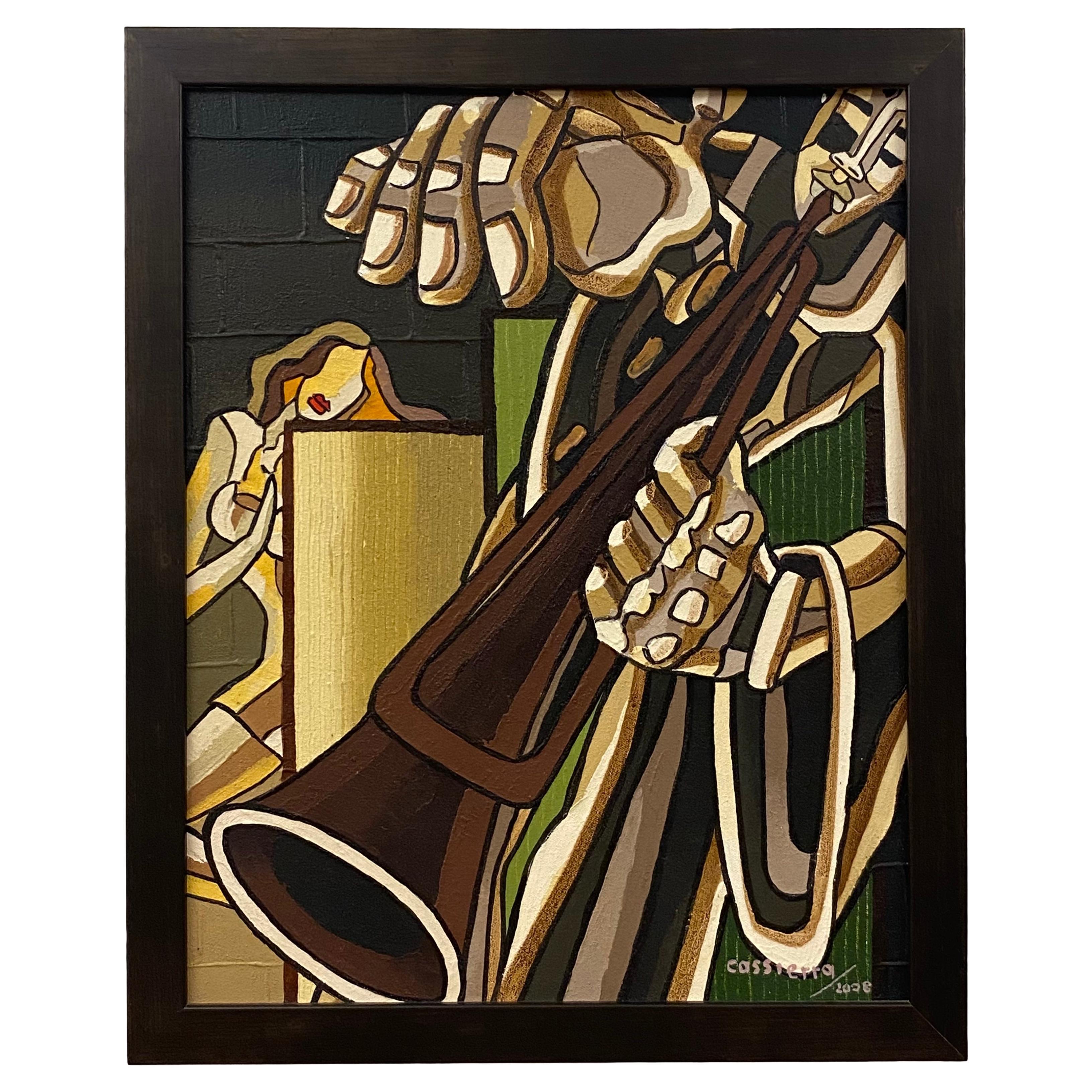 Franklin Cassierra Oil on Canvas Painting Jazz Musician For Sale