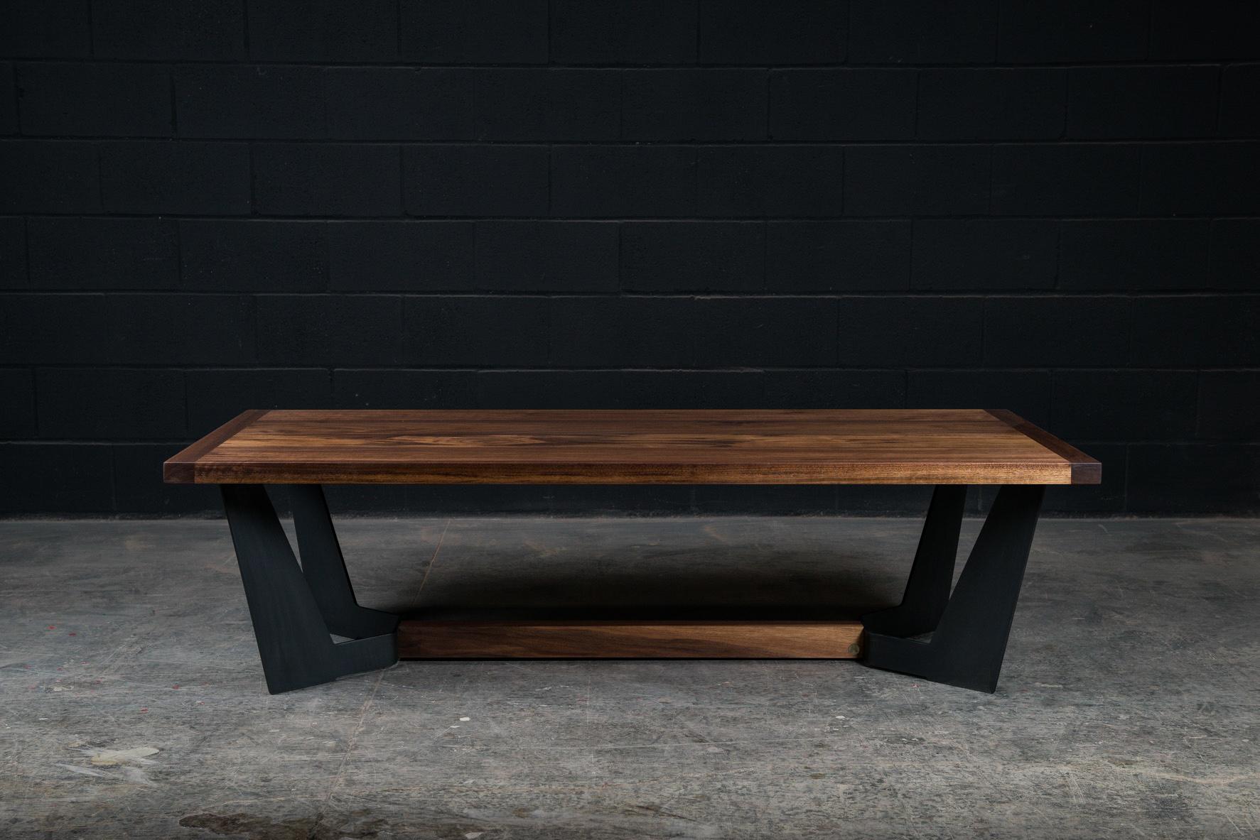 Canadian FRANKLIN Coffee Table by AMBROZIA, Ebonized Oak, Blackened Steel & Walnut Base For Sale
