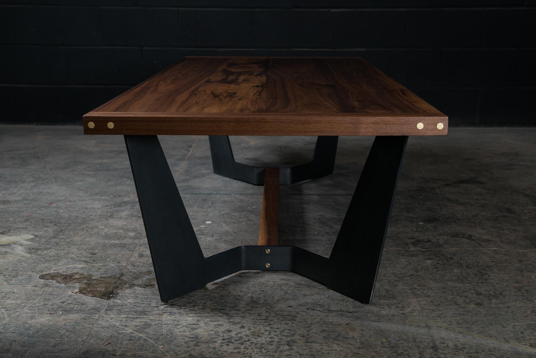 Contemporary FRANKLIN Coffee Table by AMBROZIA, Ebonized Oak, Blackened Steel & Walnut Base For Sale