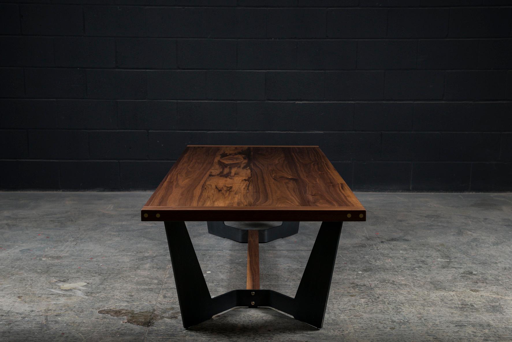 Modern Franklin Coffee Table by AMBROZIA, Solid Walnut, Blackened Steel & Brass For Sale