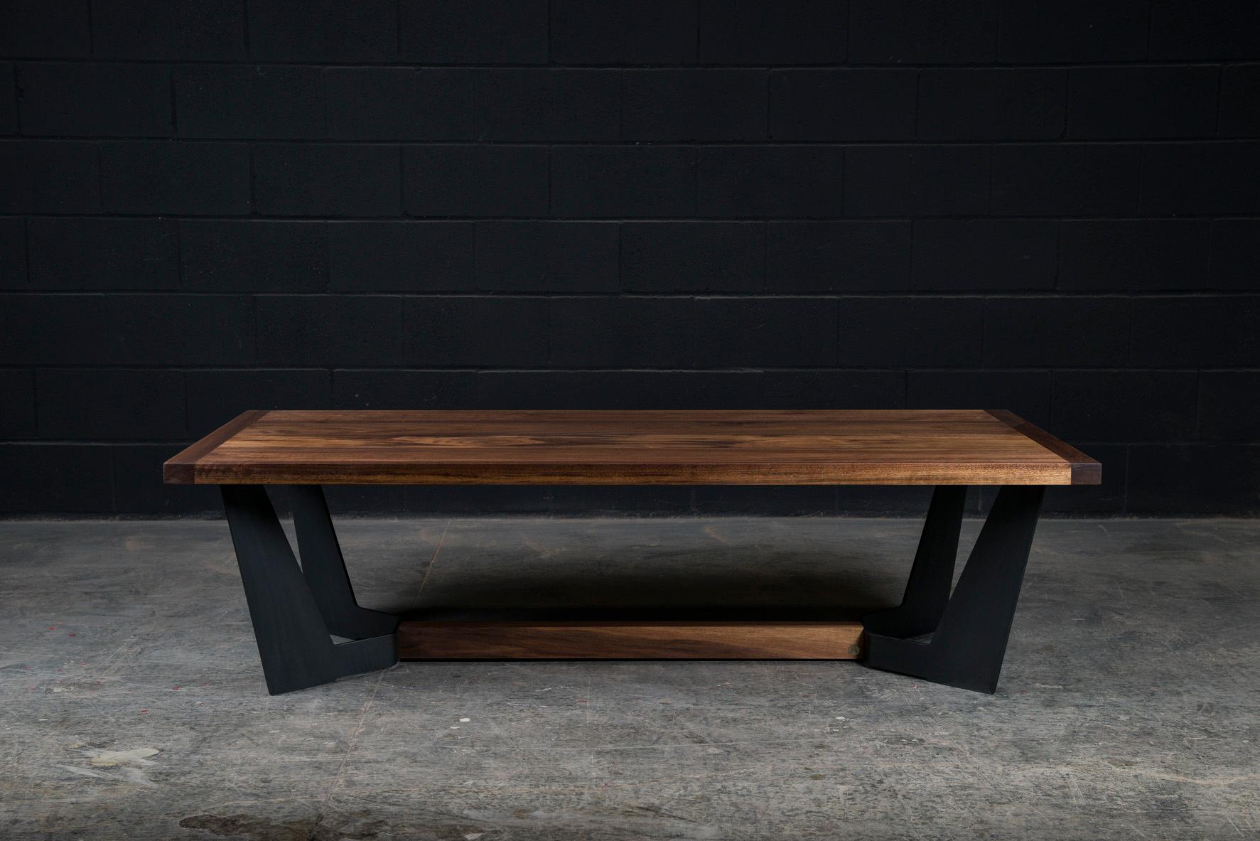 The Franklin centre table is handmade from a thick solid wood surface and featured subtitle hand polished brass details at the end. It has a hand rubbed natural oil and wax finish that enhance the real beauty of the wood and give a natural warm