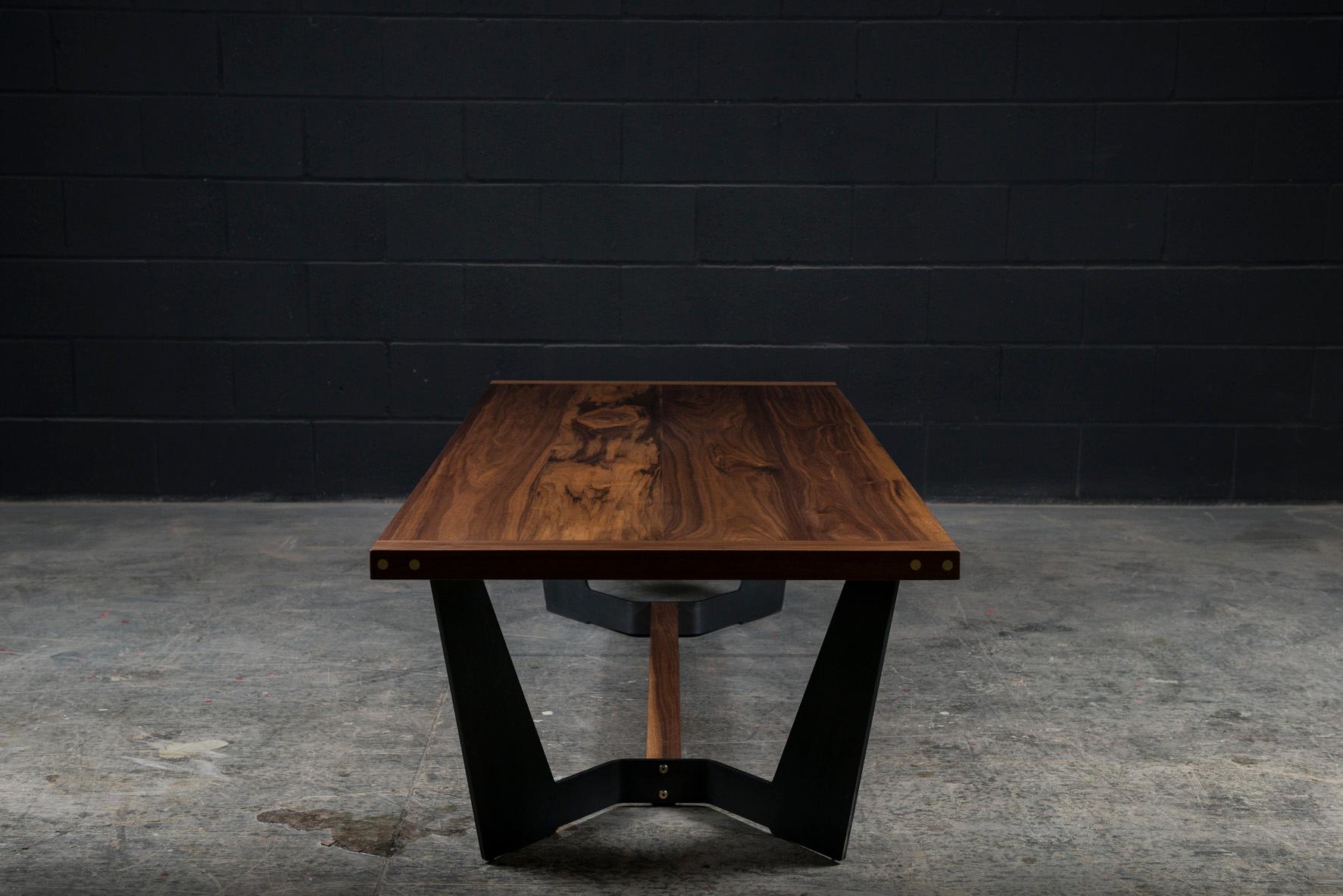 Modern FRANKLIN Coffee Table by AMBROZIA, Solid Walnut, Blackened Steel & Brass For Sale
