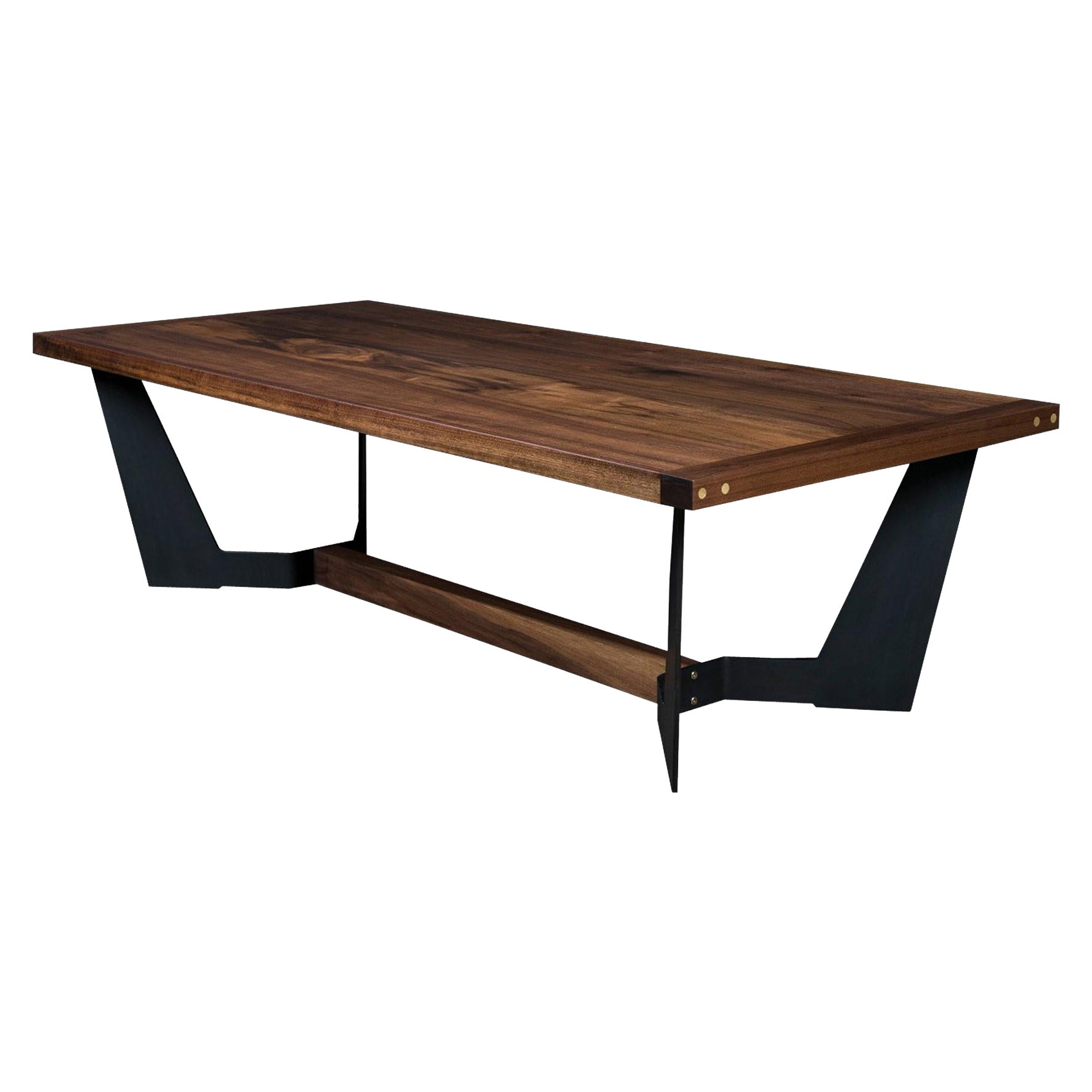 FRANKLIN Coffee Table by AMBROZIA, Solid Walnut, Blackened Steel & Brass For Sale