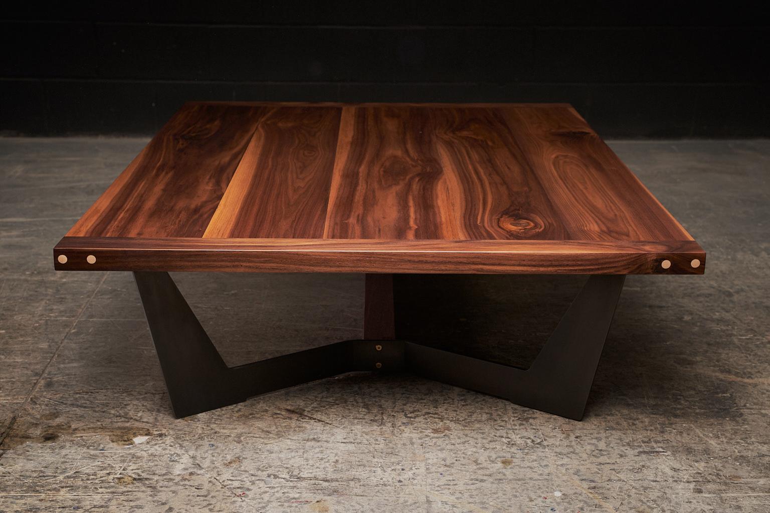 Contemporary FRANKLIN Coffee Table XL by AMBROZIA, Solid Ebonized Oak & Blackened Steel For Sale
