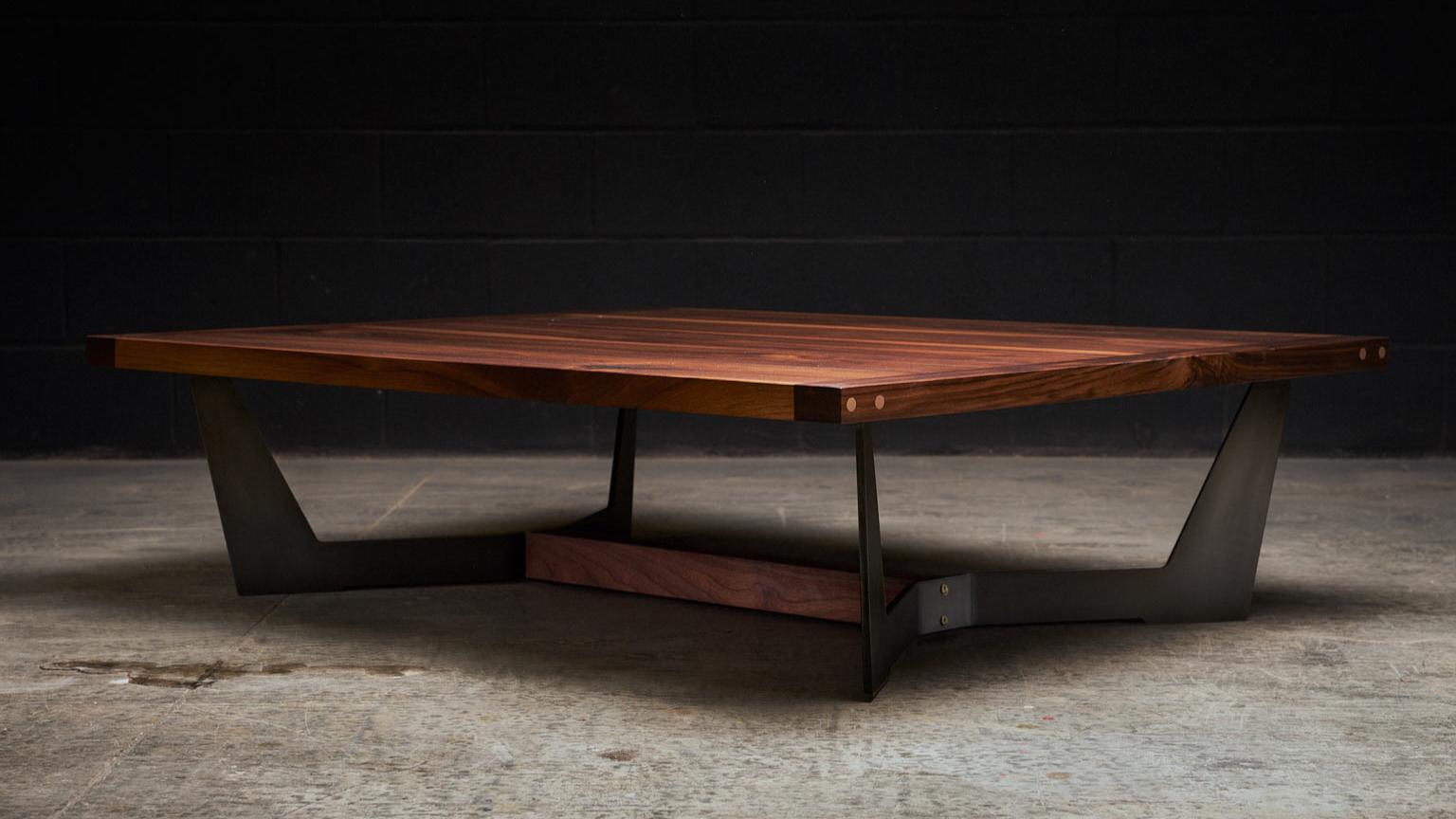 Gold FRANKLIN Coffee Table XL by AMBROZIA, Solid Ebonized Oak & Blackened Steel For Sale