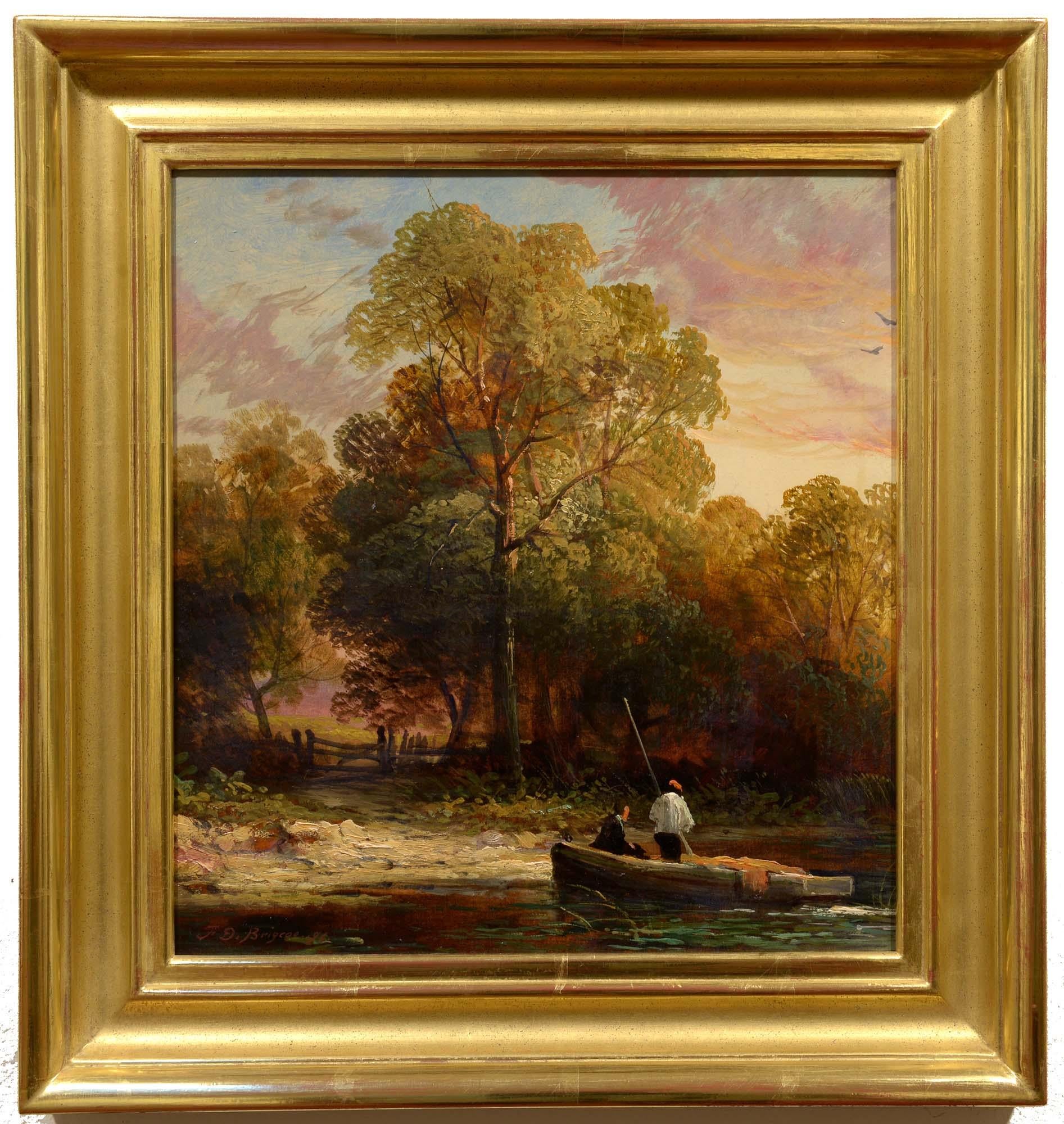 Pescatori lungo la riva, XIX secolo, Americano, Realista, Olio, Barca, Figure - Painting di Franklin D. Briscoe