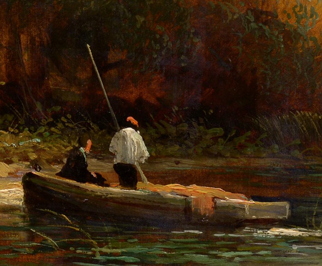 Pescatori lungo la riva, XIX secolo, Americano, Realista, Olio, Barca, Figure - Painting Realismo di Franklin D. Briscoe