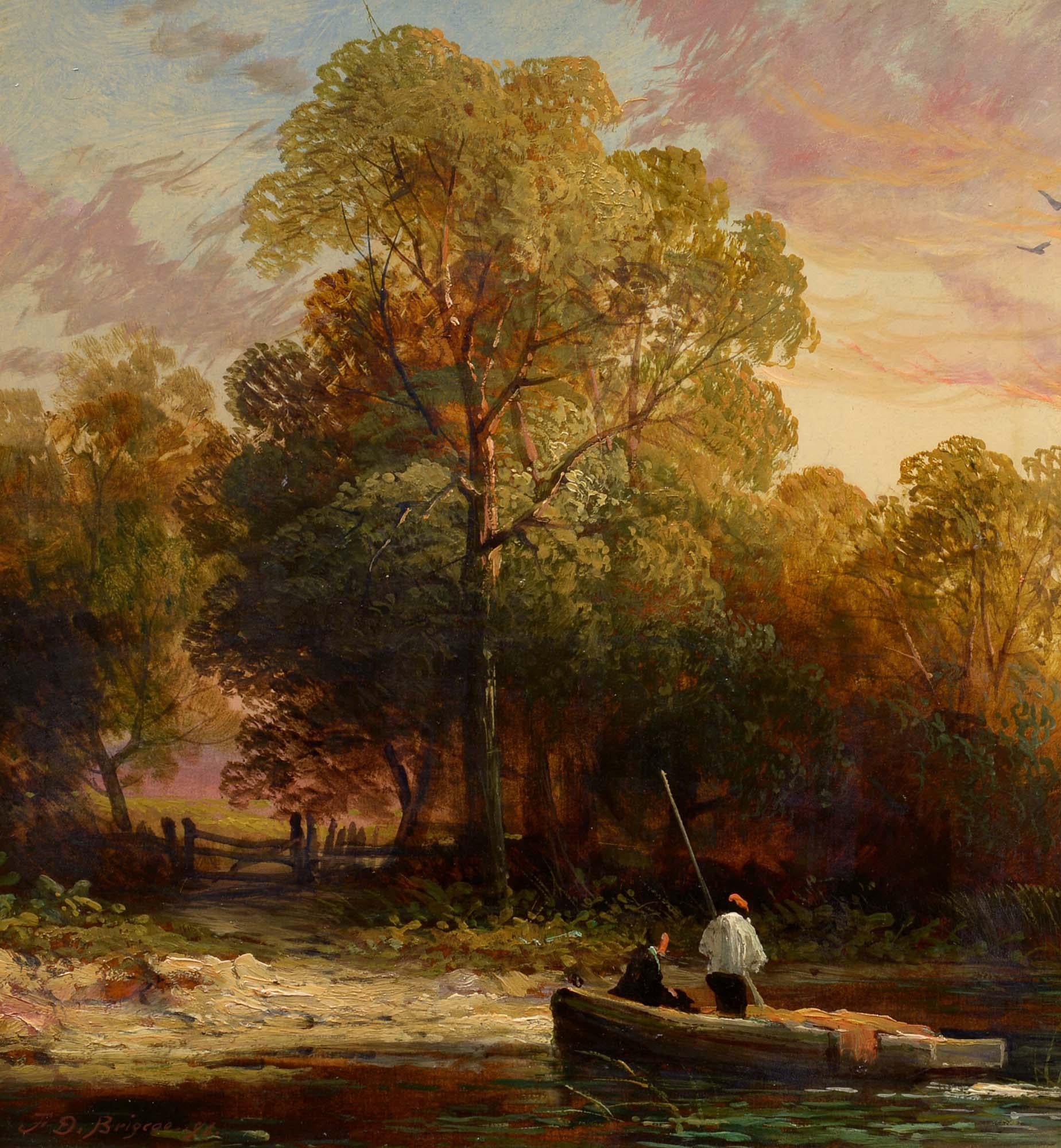 Figurative Painting di Franklin D. Briscoe - Pescatori lungo la riva, XIX secolo, Americano, Realista, Olio, Barca, Figure
