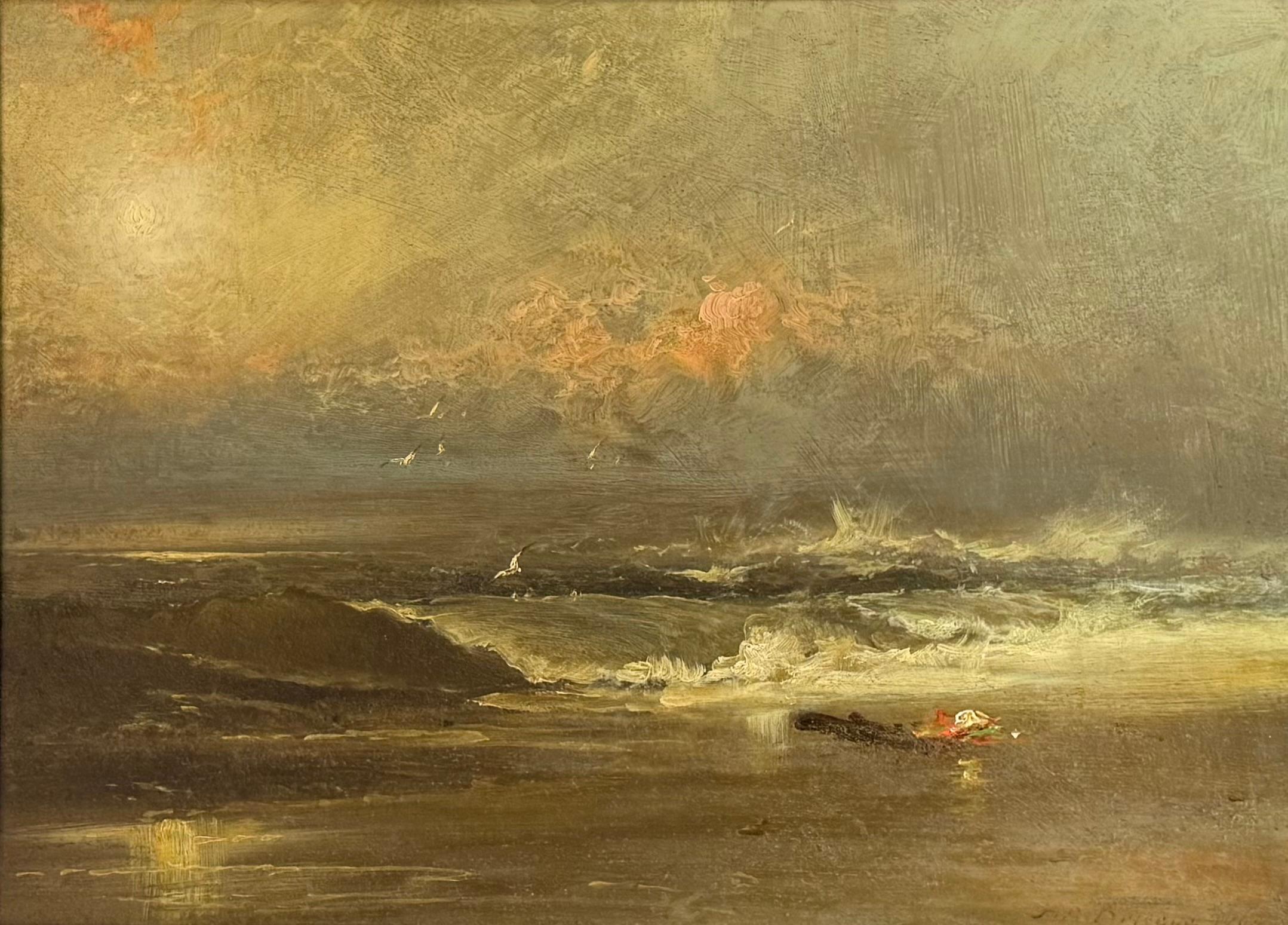 
Here for your consideration is a very well executed luminous oil on artist board painting by the American artist, Franklin Dullin Briscoe.  Signed and dated by the artist lower right, 1892. Condition is excellent.  The painting is housed in a