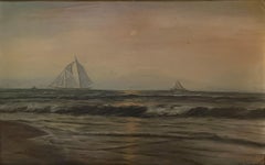 "Ships at Sunset," Franklin Briscoe, Marine Seascape, American Art, Hudson River
