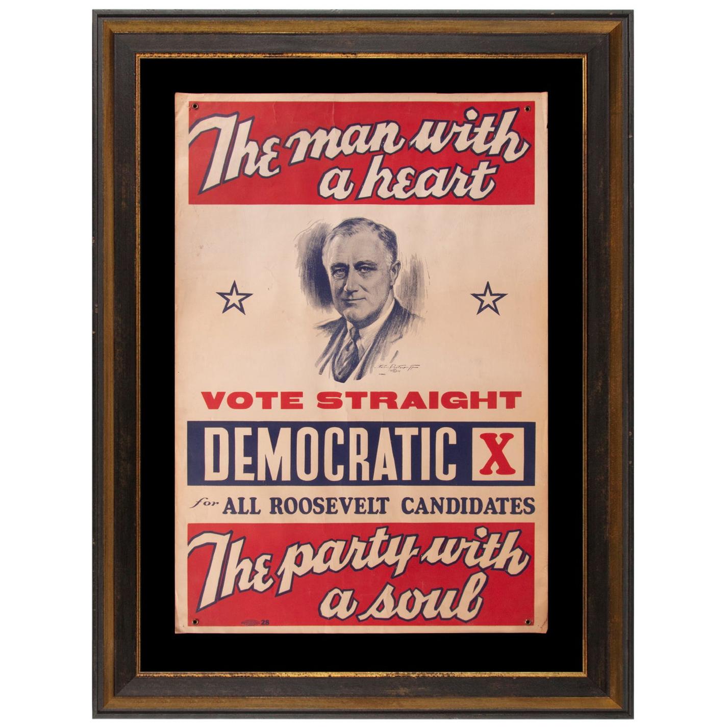 Franklin D. Roosevelt 1936 Campaign Poster:  "The Man with a Heart..."