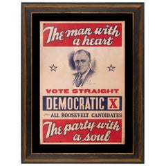 Vintage Franklin D. Roosevelt 1936 Campaign Poster:  "The Man with a Heart..."