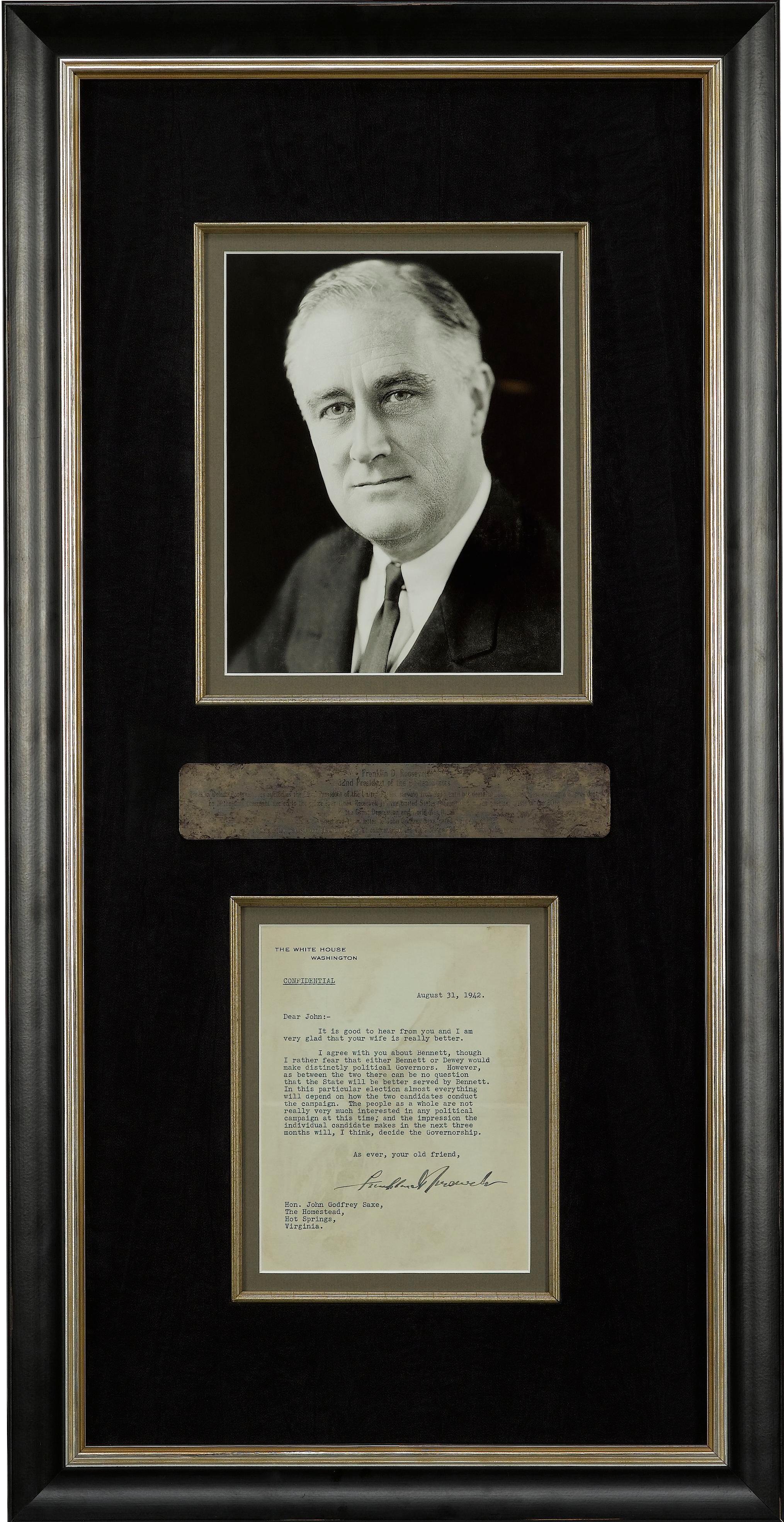 Milieu du XXe siècle Lettre signée Franklin D. Roosevelt, 1942 en vente