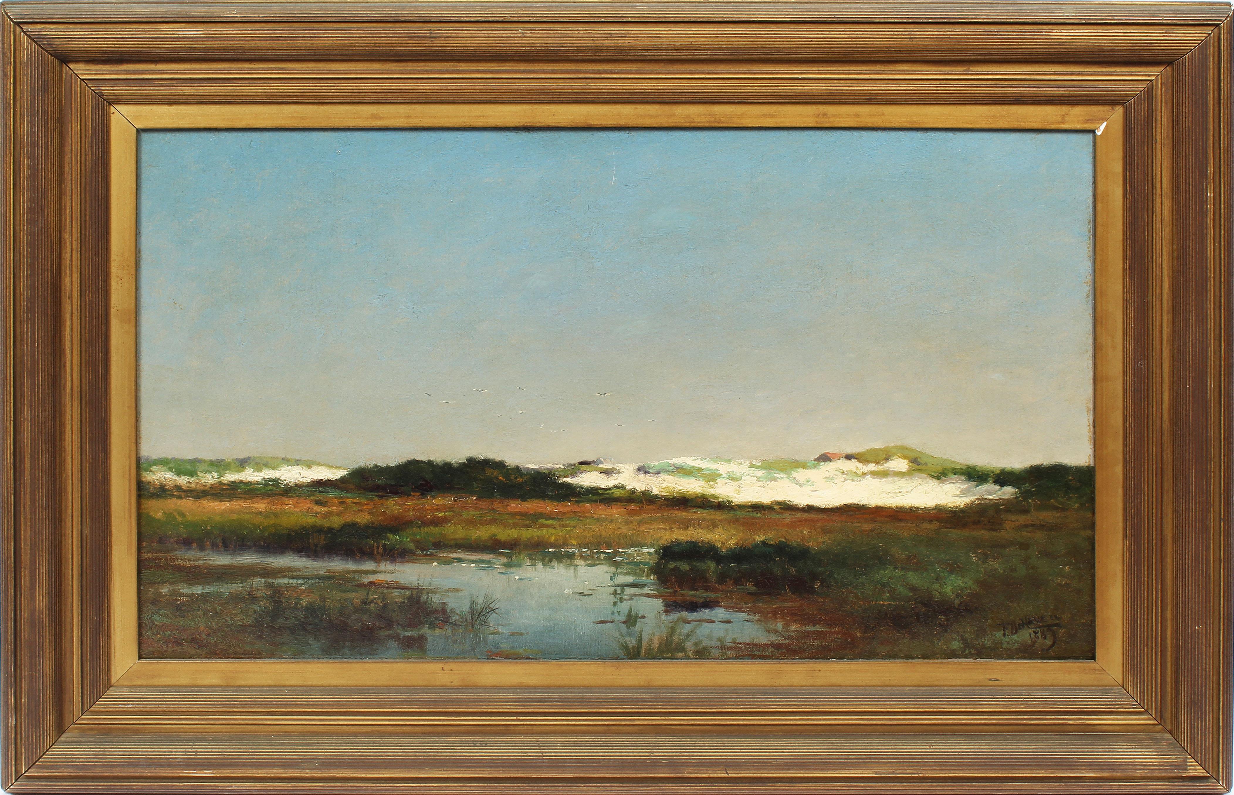 Franklin DeHaven Landscape Painting - Antique American Impressionist New England Marsh Beach Dune Signed Oil Painting