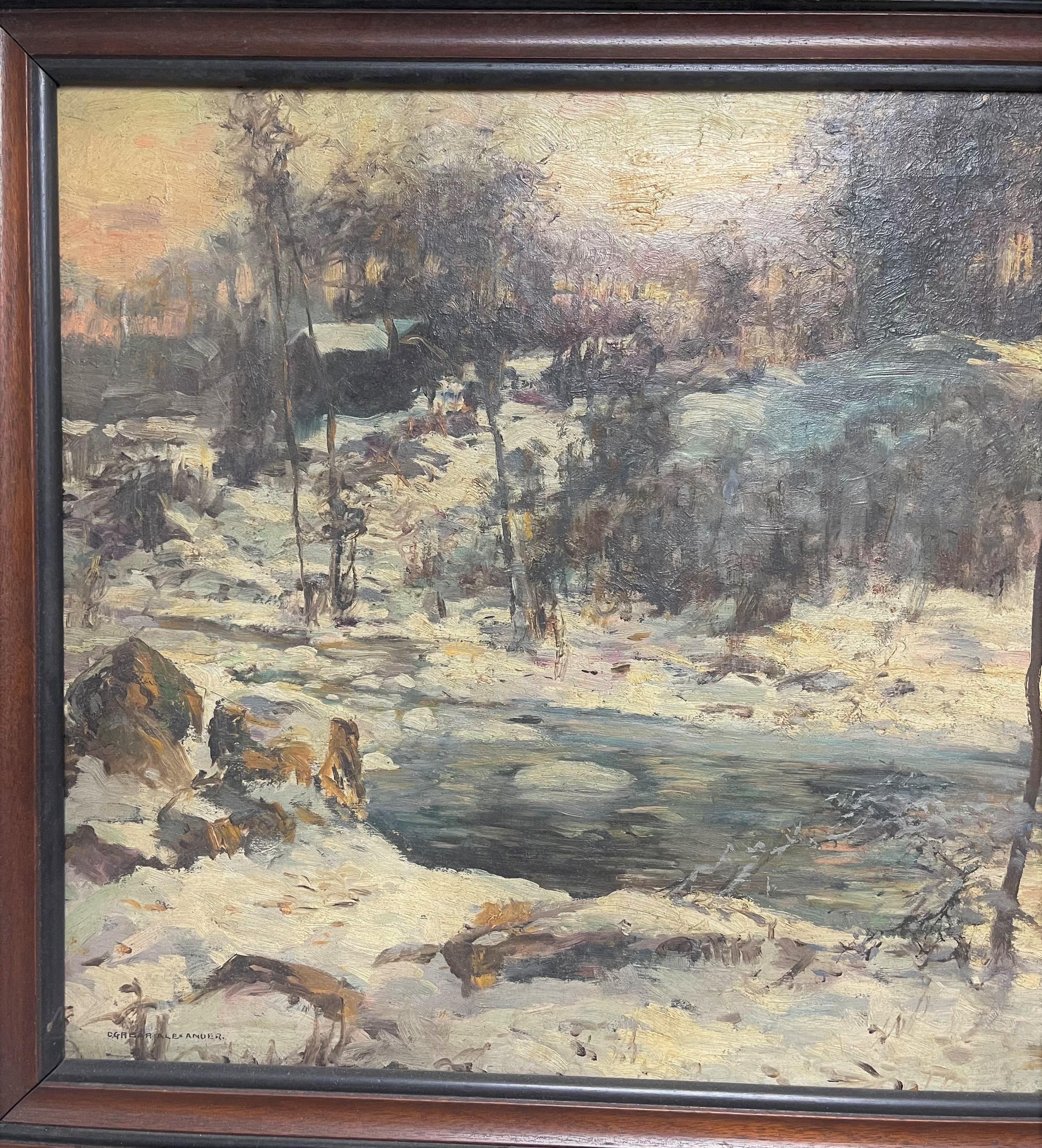 Winter Oil Painting Snow Bound by Clifford Grear Alexander Massachusetts  For Sale 2