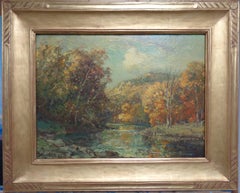 Antique Autumn Landscape Stream Franklin Dehaven, NA Oil Painting Salmagundi Artist 