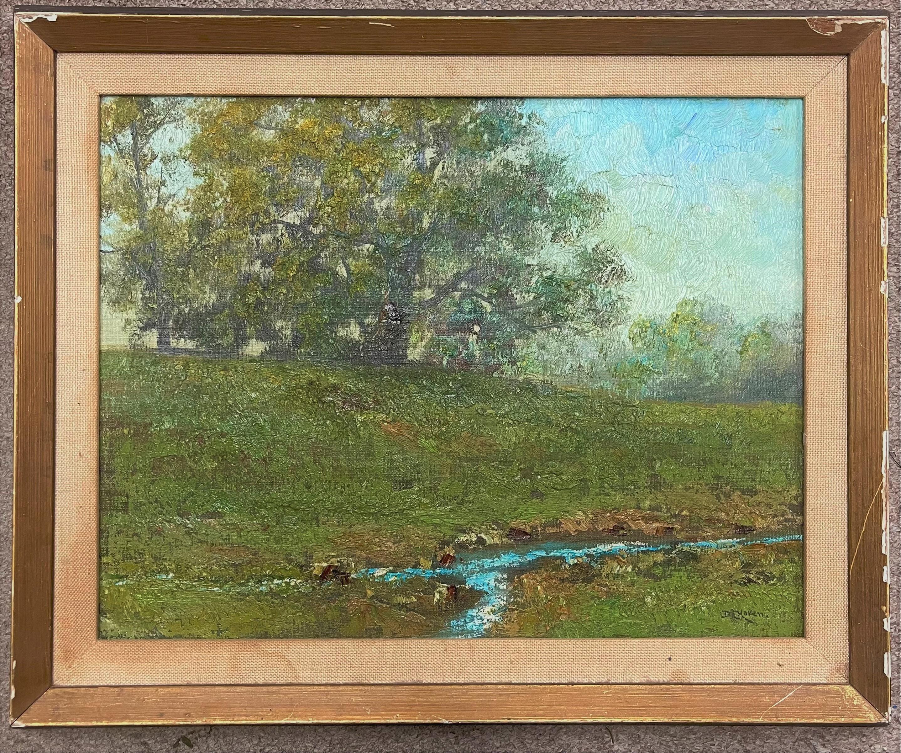 Franklin DeHaven Landscape Painting - Autumn Landscape Stream Franklin Dehaven, NA Oil Painting Salmagundi Artist 