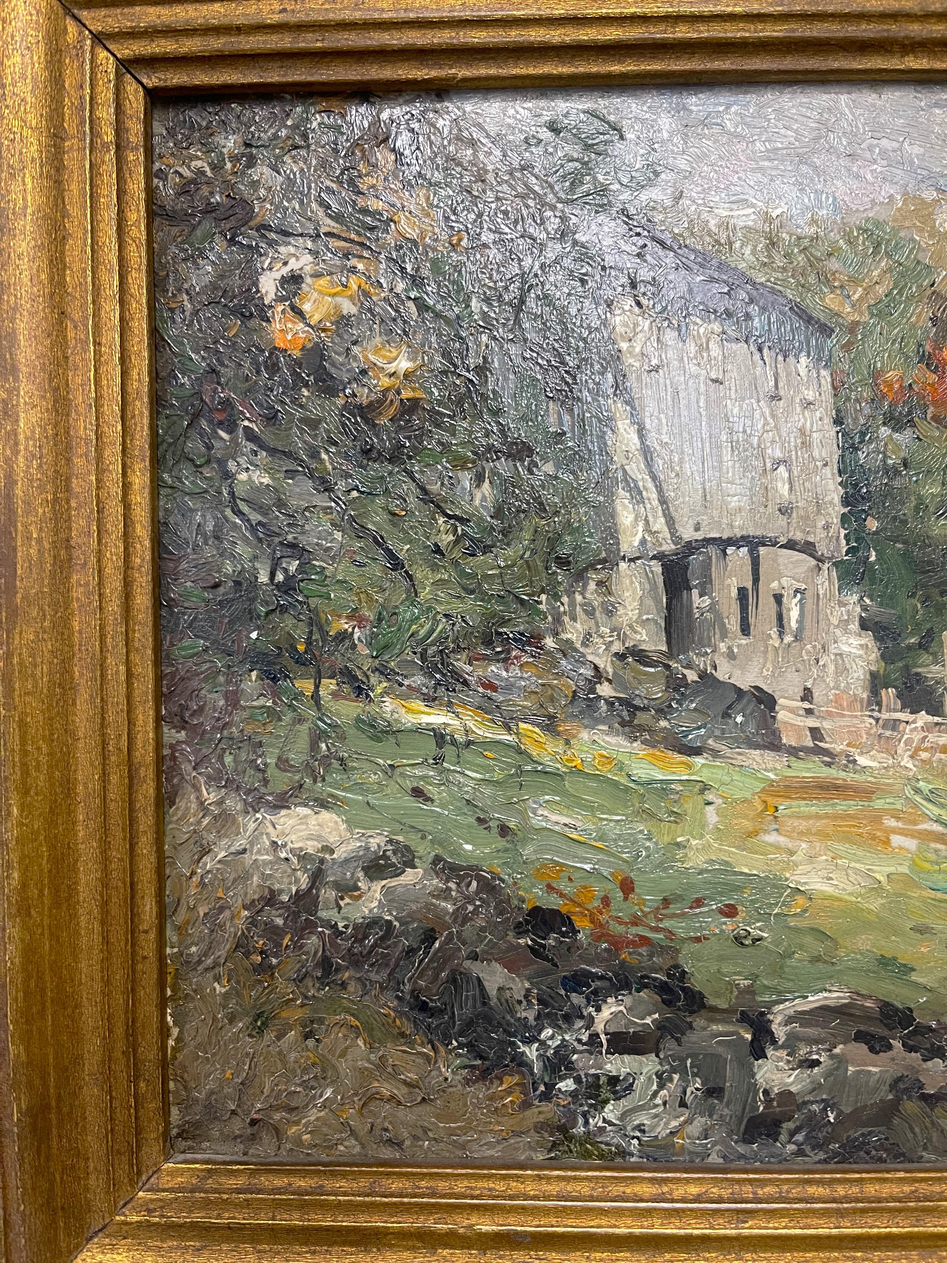 Franklin DeHaven, NA Pittura ad olio dell'artista Salmagundi Fattoria con fienile Giornata di sole in vendita 1