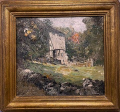 Franklin DeHaven, NA Pittura ad olio dell'artista Salmagundi Fattoria con fienile Giornata di sole