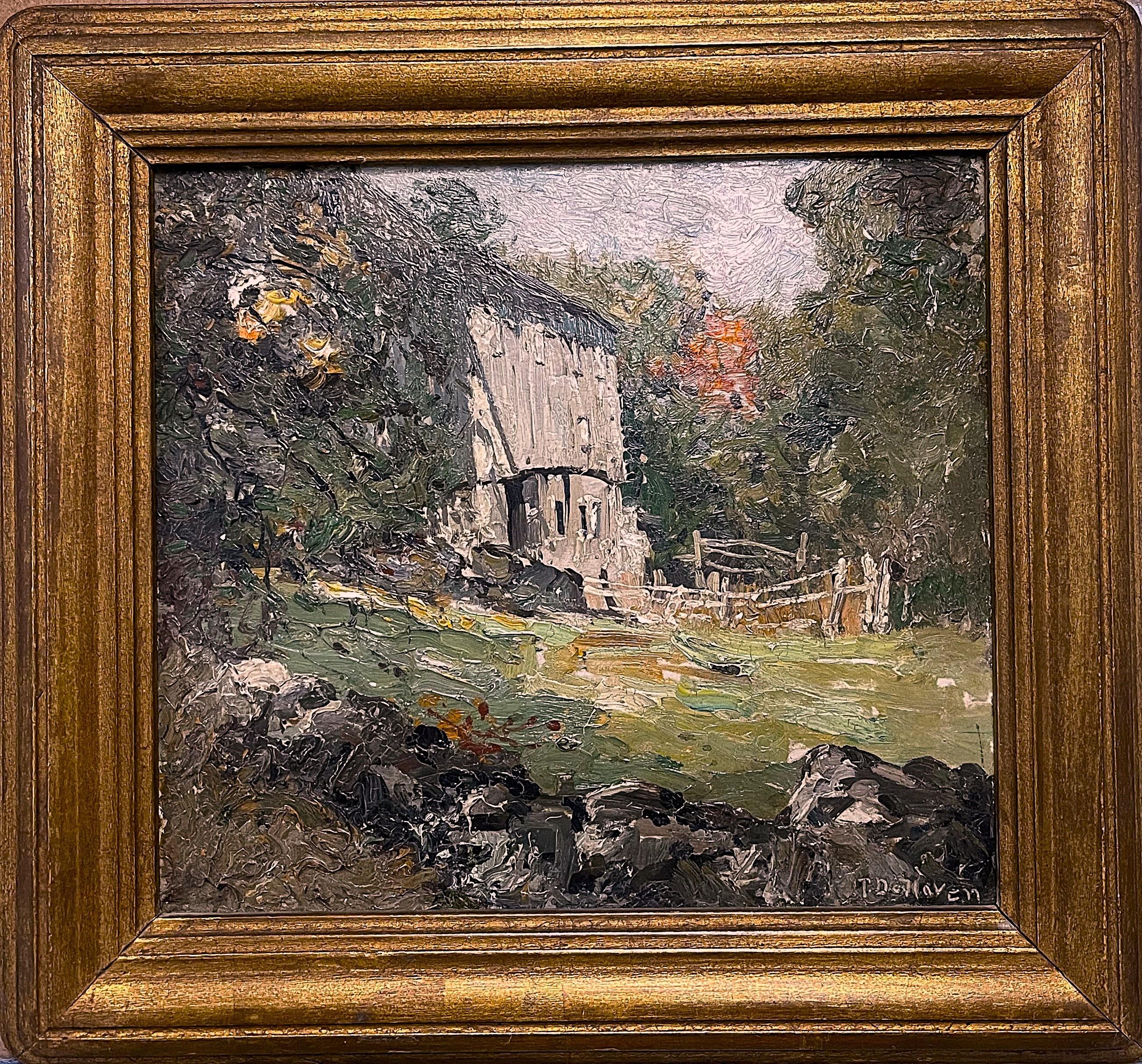 Franklin DeHaven Landscape Painting - Franklin Dehaven, NA Oil Painting Salmagundi Artist Farm with Barn Sunny Day