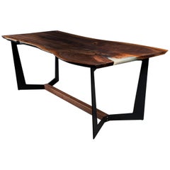 Franklin Dining Table by Ambrozia, Walnut Slab, Blackened Steel & Walnut Base