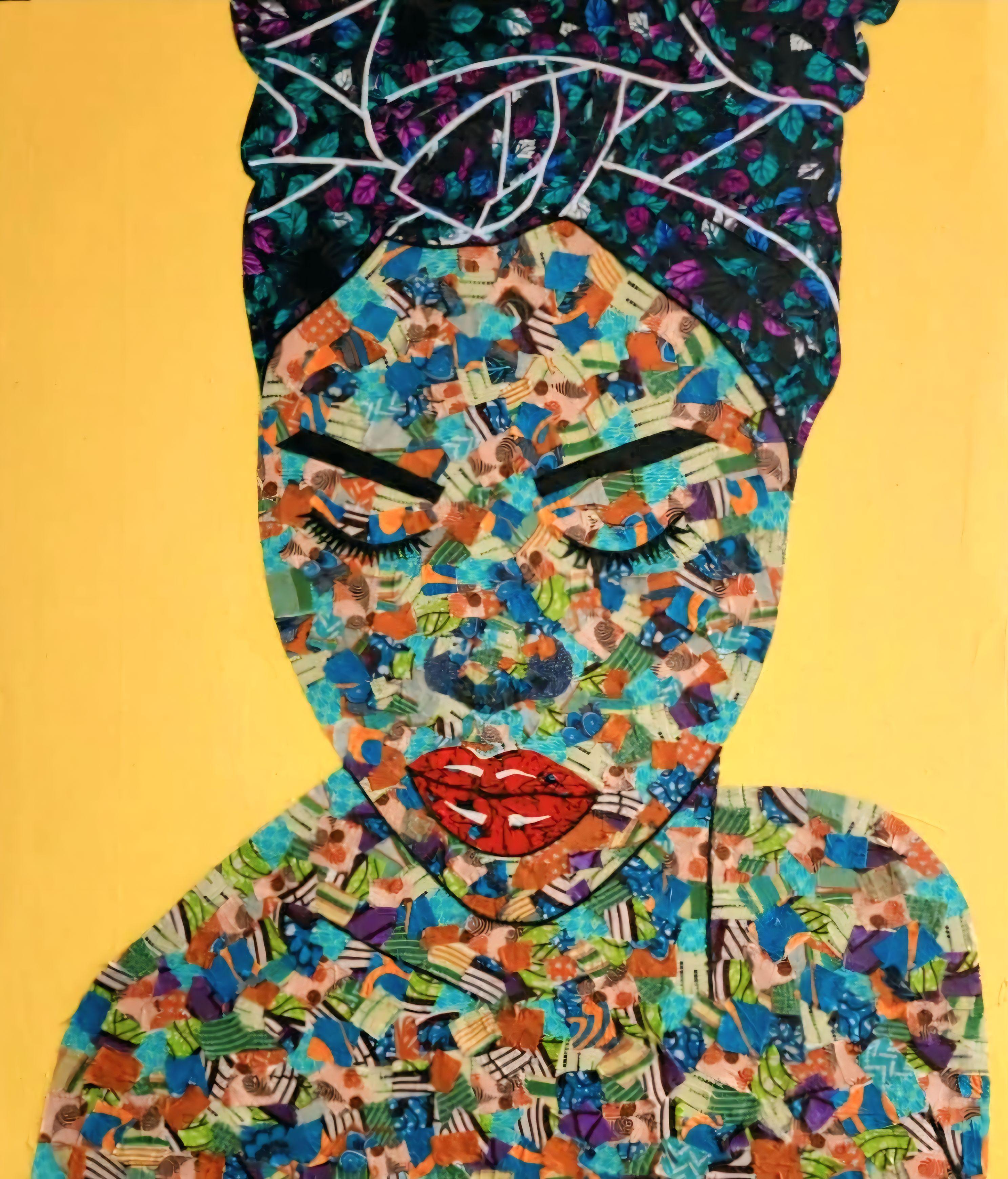 Franklin Eze Figurative Painting - Untitled - Painting, Fabric and acrylic on canvas