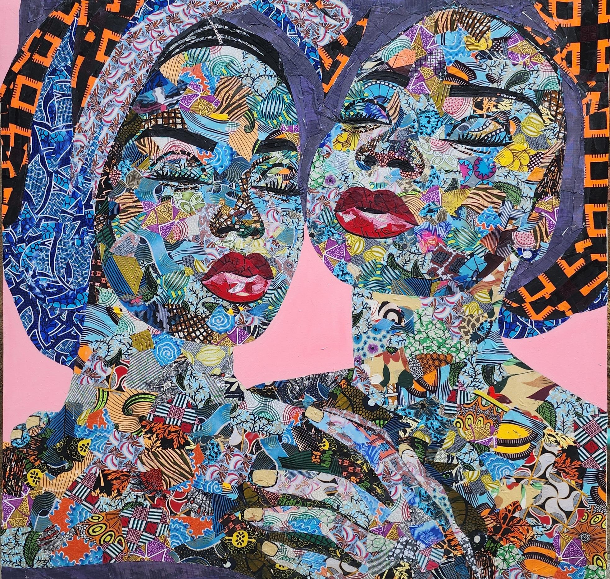 Franklin Eze Figurative Painting - Untitled - Painting, Fabric and acrylic on canvas