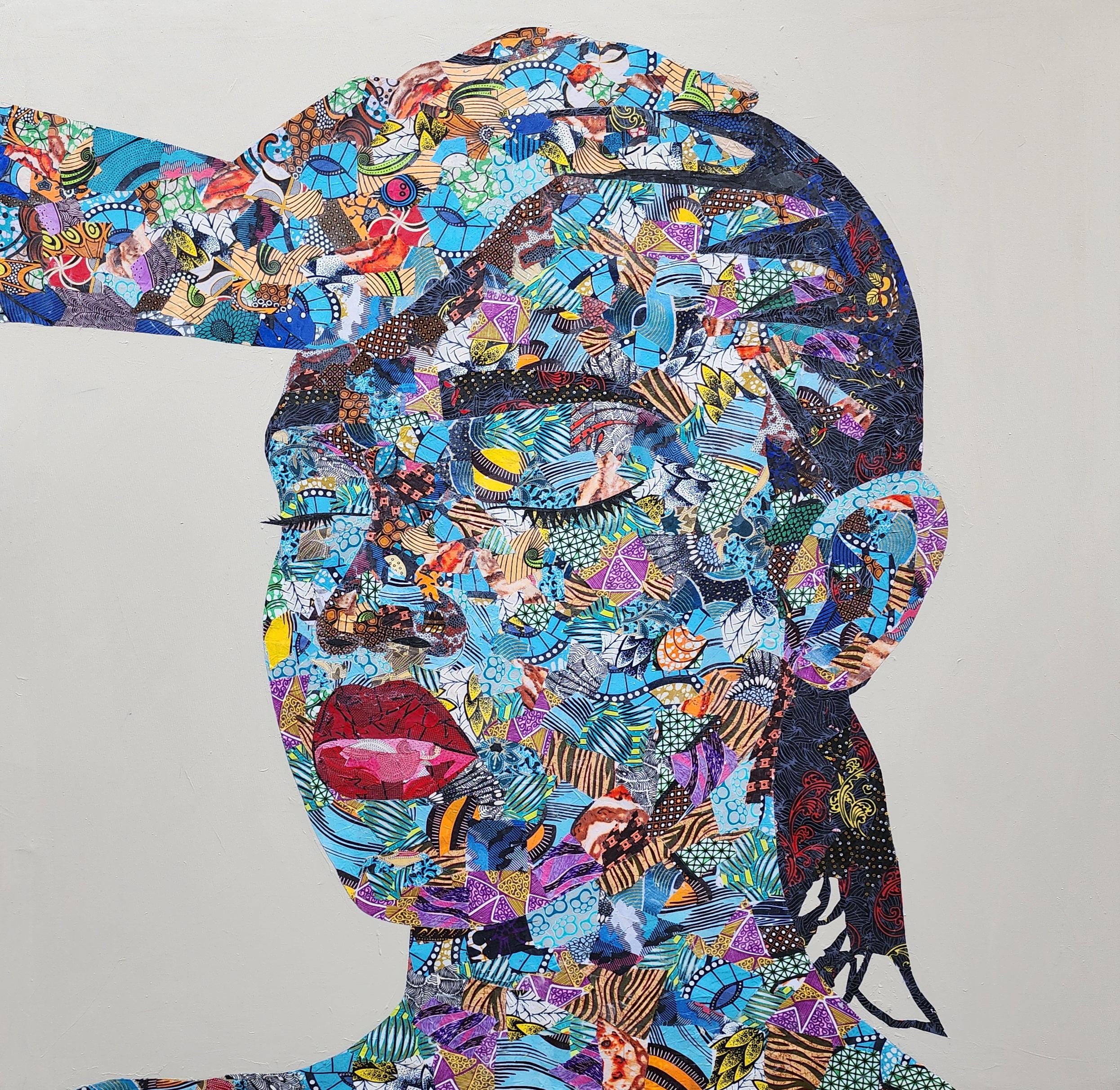 Franklin Eze Figurative Painting - Untitled - Painting, Fabric and acrylic on canvas