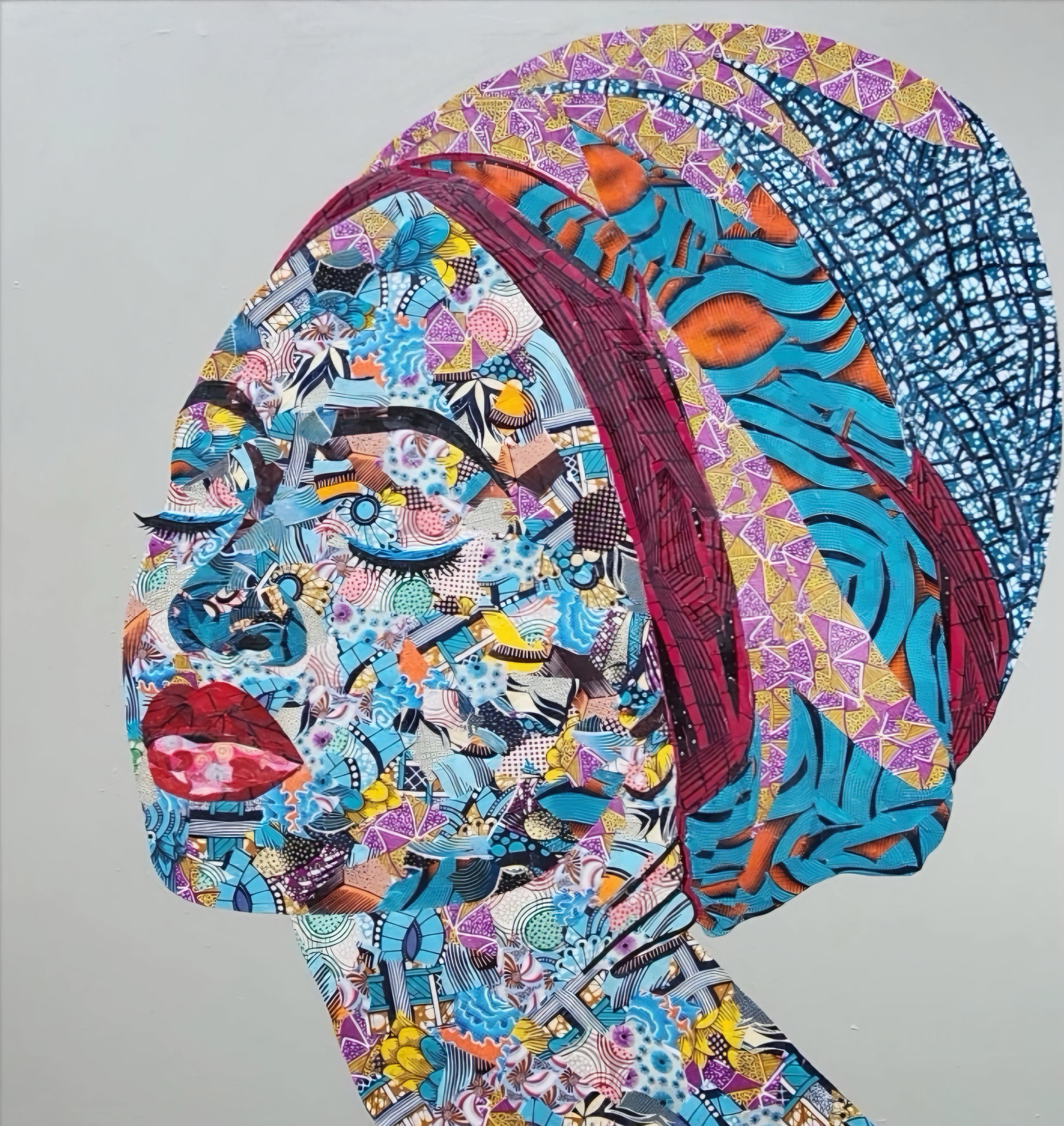Franklin Eze Portrait Painting - Untitled - Painting, Fabric and acrylic on canvas