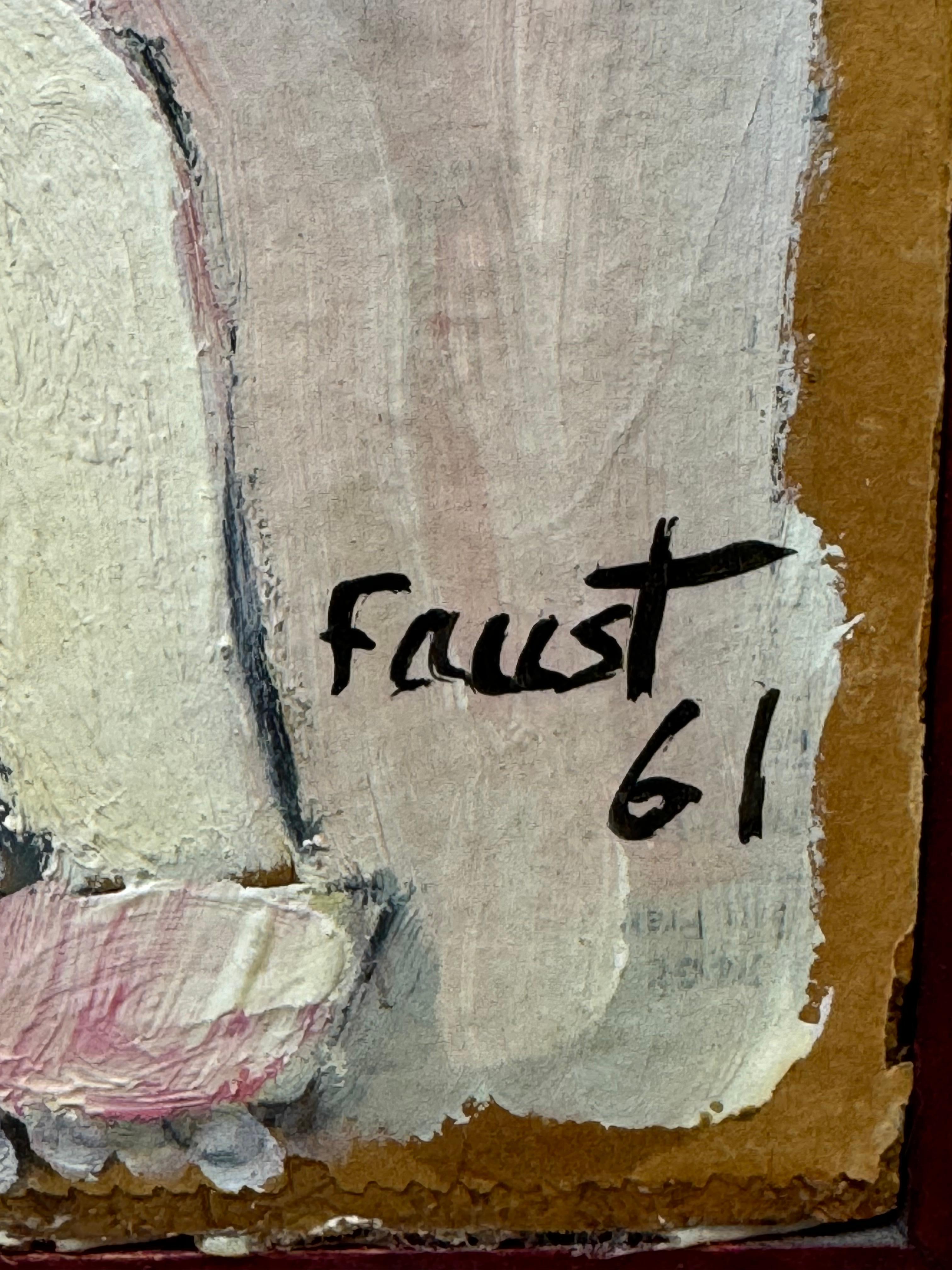 Franklin Faust
Gemischte Medien auf Karton
1961
Fünf Figuren und ein Pferd
23 x 27,5 ungerahmt
27,75 x 33,75 gerahmt
