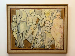 Five figures and a horse