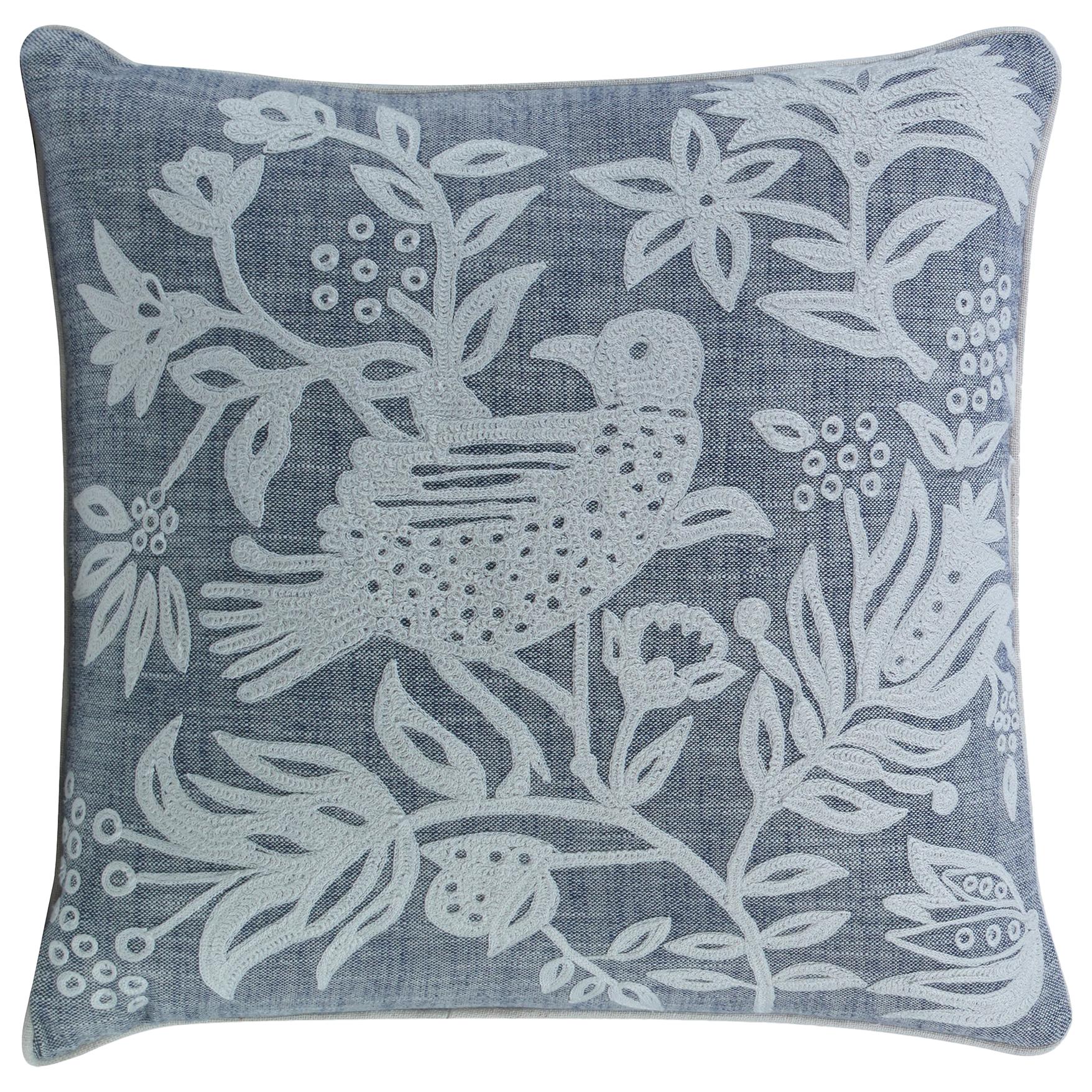 Franklin Hand Embroidered Accent Pillow with Bird Motif by Curatedkravet