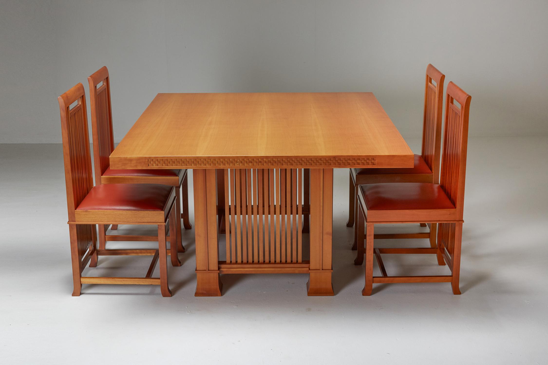 Frank Lloyd Wright, 615 Husser table, 1899 , Cassina, Italy 1992
Frank Lloyd Wright, Coonley chairs, 1907, Cassina, Italy 1992

Designed for the Joseph W. Husser House (Chicago, Illinois), this table was re-edited by Cassina in 1992 and included