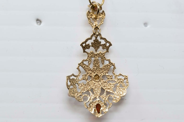 Franklin Mint 14k Gold Enamel Pearls Garnet Pendant For Sale at 1stDibs