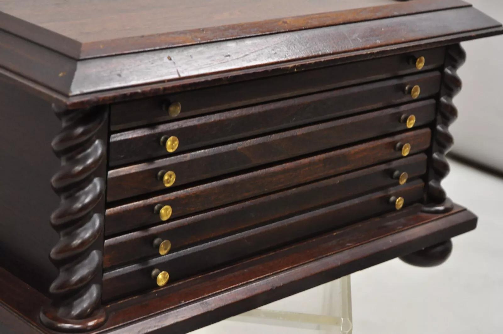 Franklin Mint Belgian Mint House Barley Twist Five Drawer Mahogany Coin Chest 5