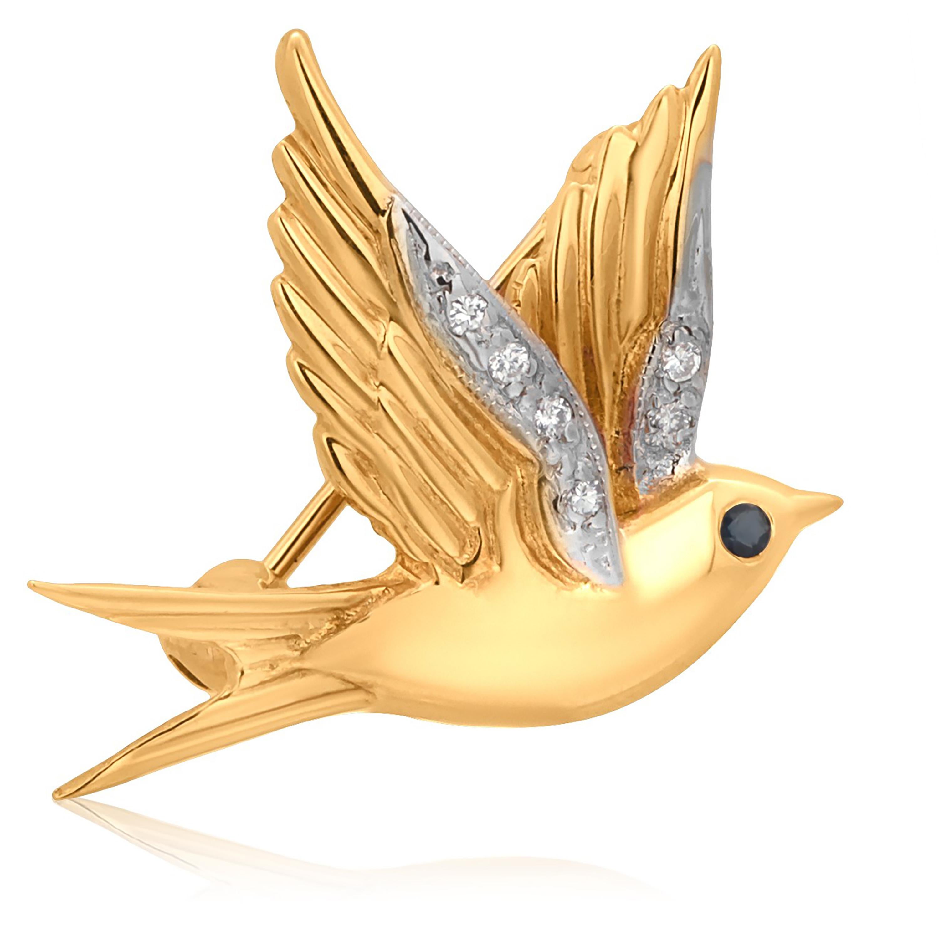 Franklin Mint Fabergé 14K Yellow Gold Bird Brooch with Diamond Accents For Sale 2