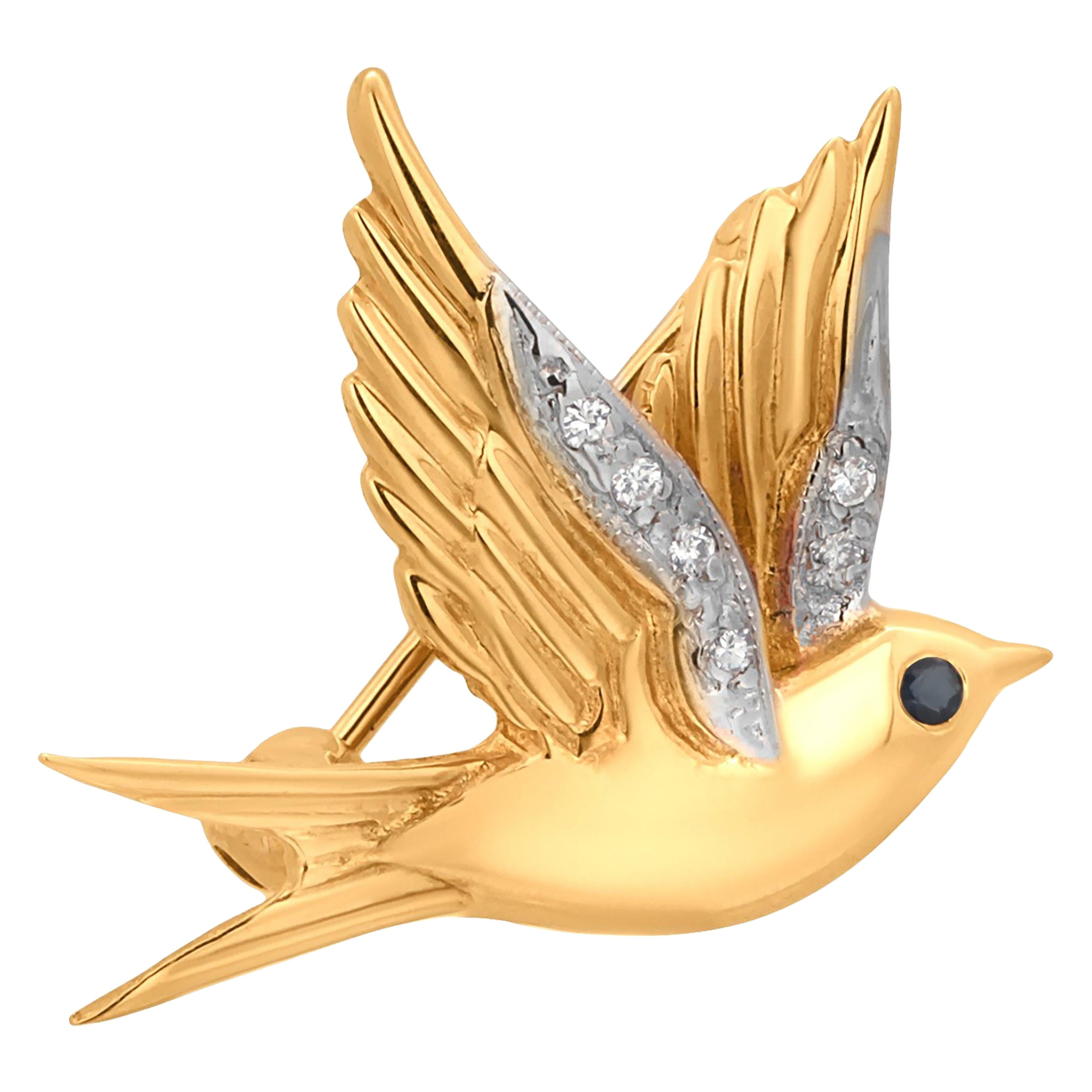 Spilla uccello in oro giallo 14 carati Franklin MInt con accenti di diamante