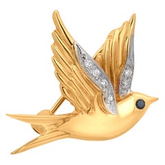 Franklin Mint Fabergé 14K Yellow Gold Bird Brooch with Diamond Accents Franklin Mint Fabergé 14K Yellow Gold Bird Brooch with Diamond Accents