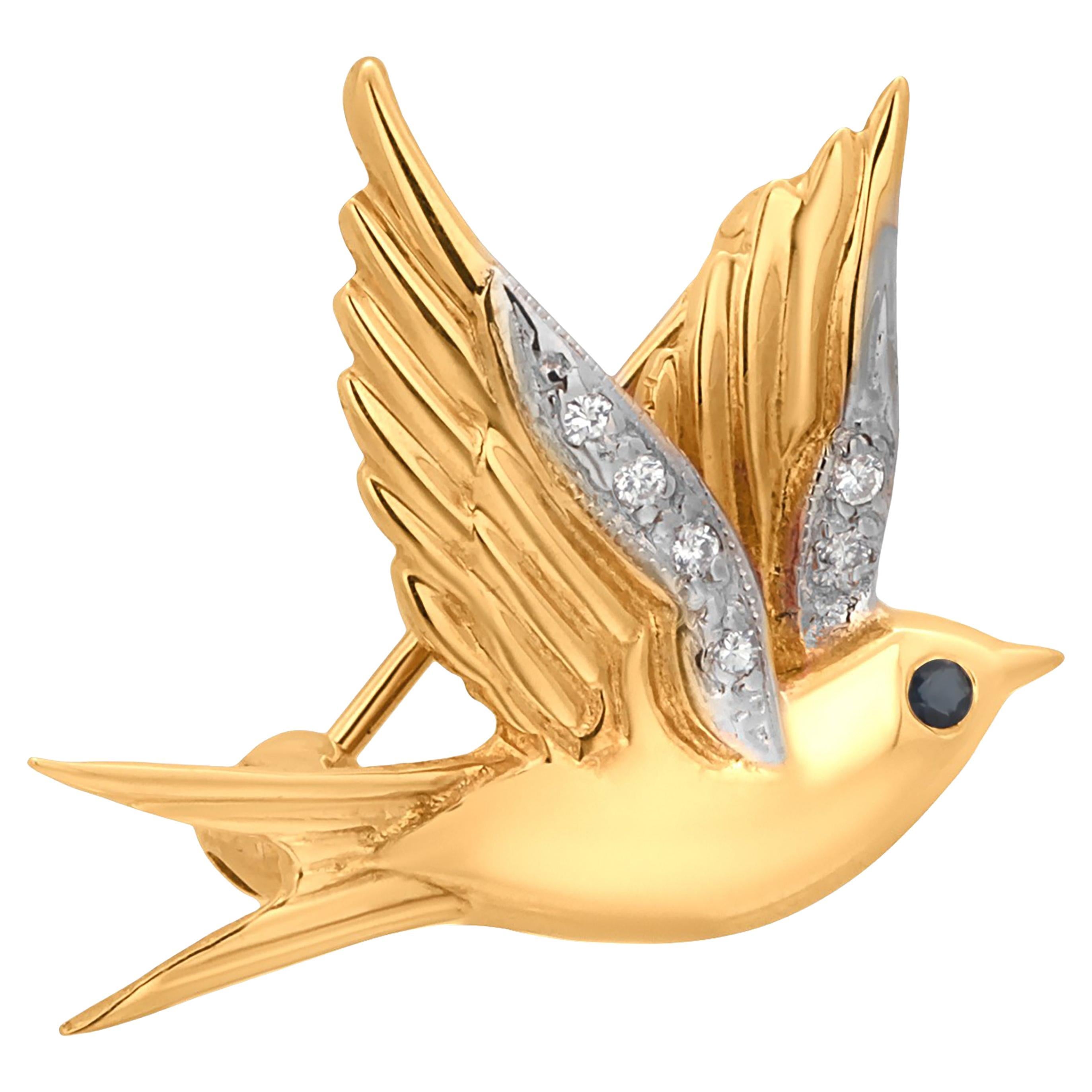 Franklin Mint Fabergé 14K Yellow Gold Bird Brooch with Diamond Accents
