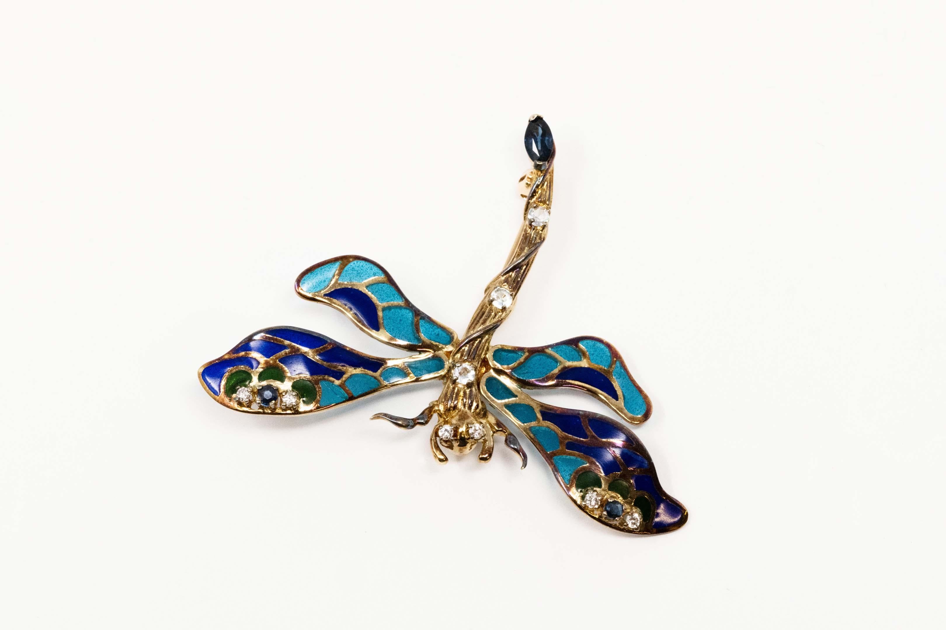 Franklin Mint House of Igor Karl Faberge 14k Dragonfly Brooch In Good Condition For Sale In Montreal, QC