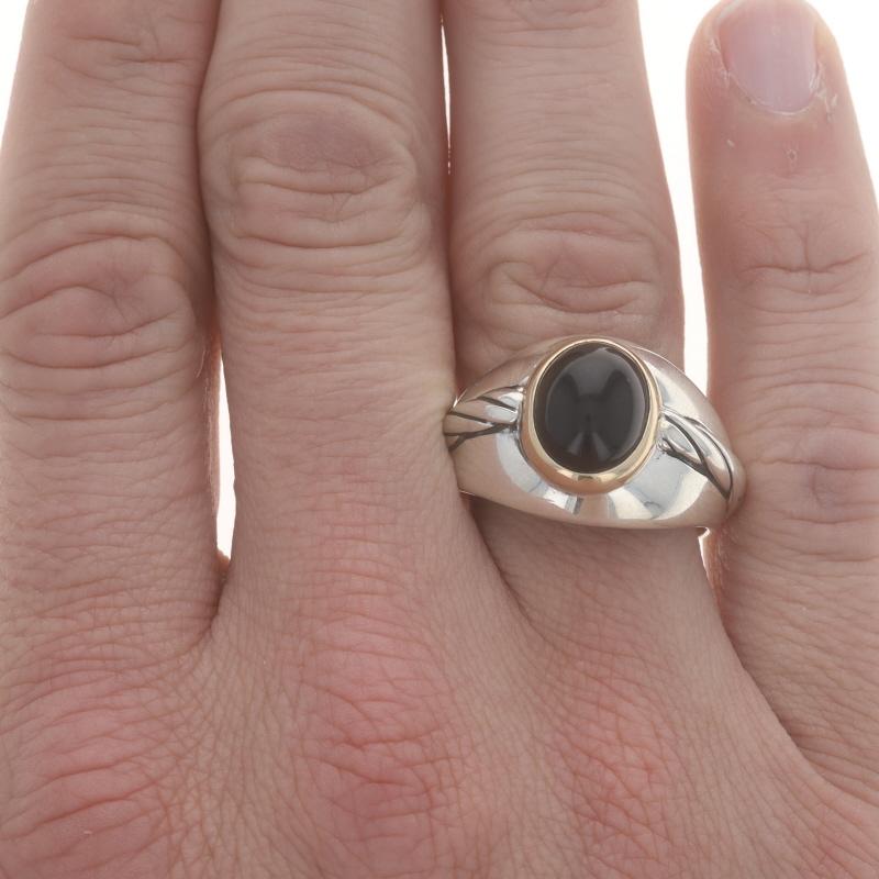 Franklin Mint Onyx Herrenring - Sterling 925 Gelbgold 14k Cab Solitär Seil (Ovalschliff)