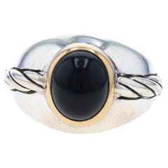 Franklin Mint Onyx Herrenring - Sterling 925 Gelbgold 14k Cab Solitär Seil