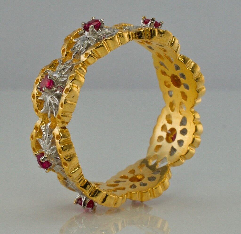 Round Cut Franklin Mint Ruby Eternity Ring 14K Gold Band Vintage Size 10.5 For Sale
