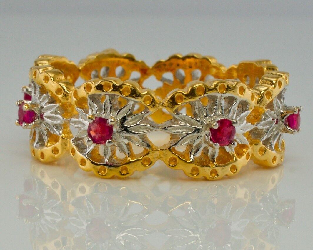 Franklin Mint Ruby Eternity Ring 14K Gold Band Vintage Size 10.5 In Good Condition For Sale In East Brunswick, NJ