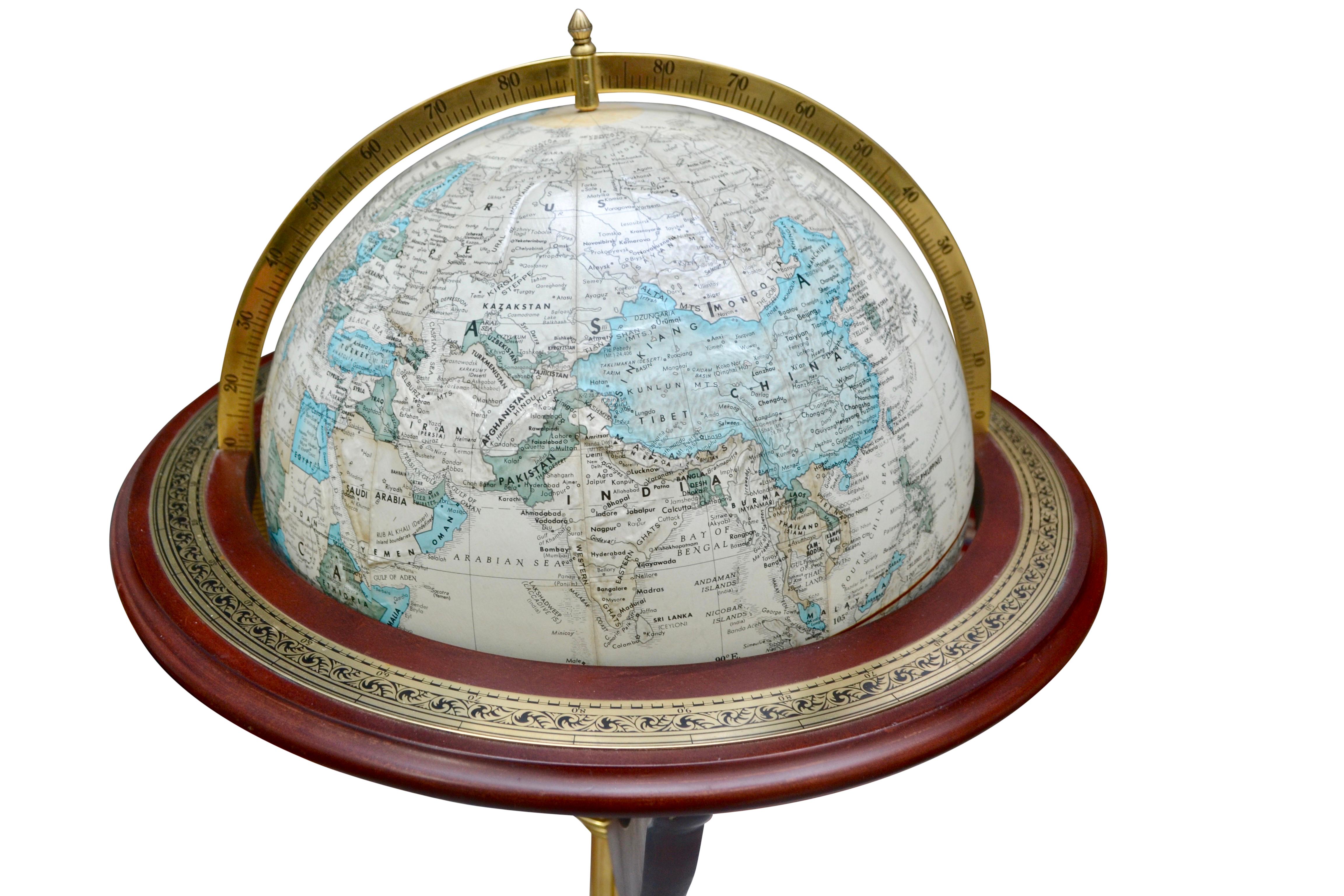 Metal Franklin Mint - The Royal Geographical Society, Tripod World Globe Circa  1993 For Sale