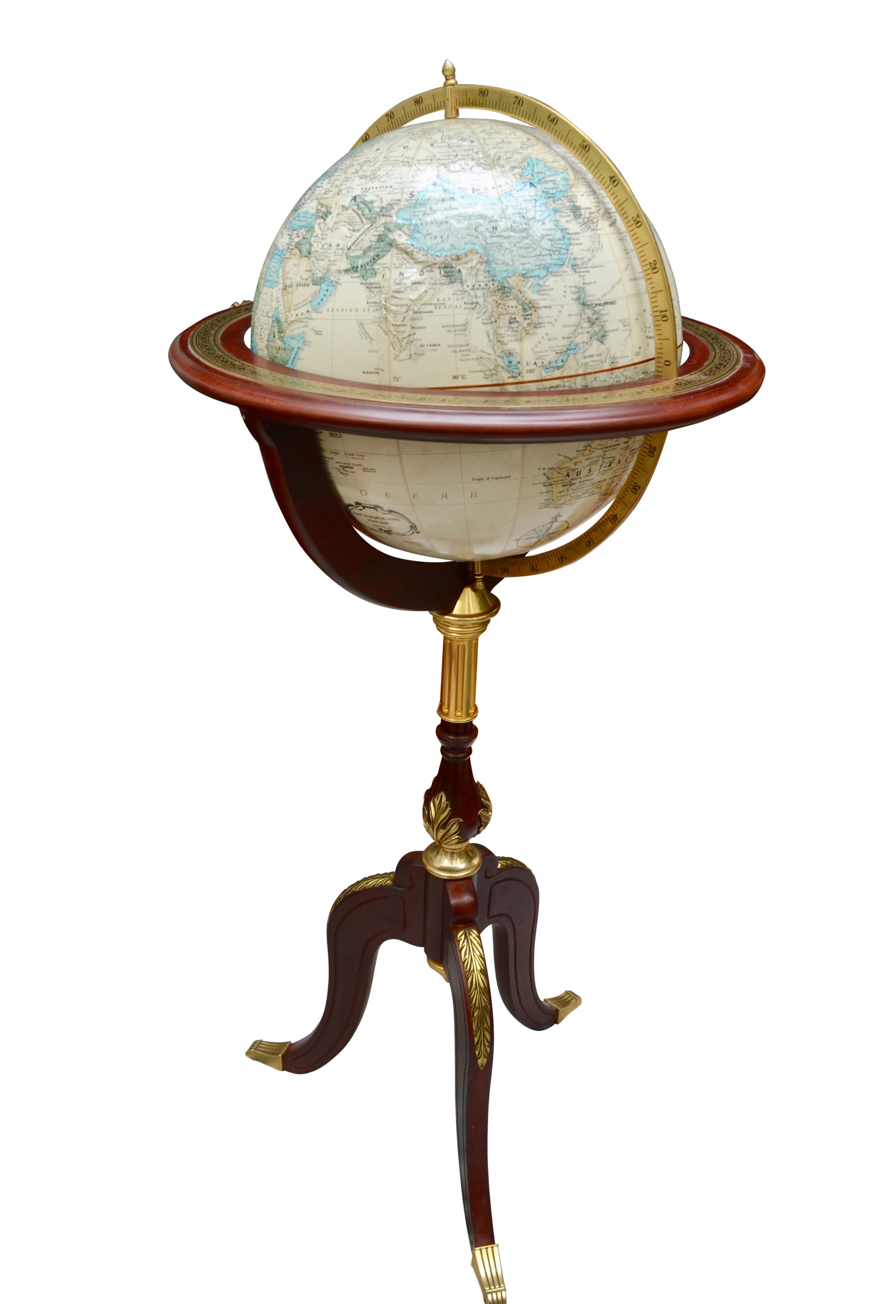 Gilt Franklin Mint - The Royal Geographical Society, Tripod World Globe Circa  1993 For Sale
