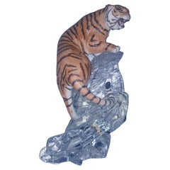 Vintage Franklin MInt Tiger Ice Lead Crystal Sculpture