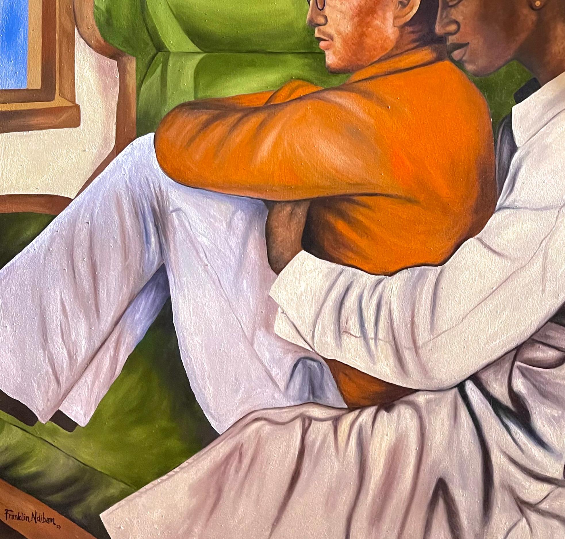Alter Ego (Beige), Figurative Painting, von Franklin Ndibam
